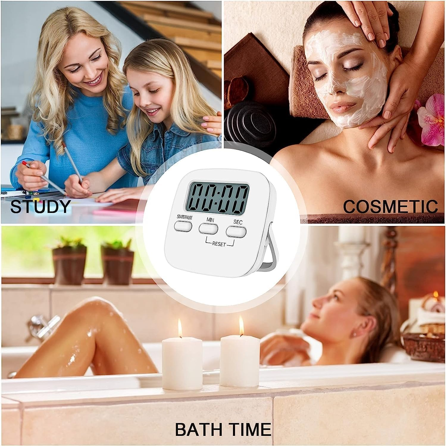 Mumoo Bear Kitchen Timer Large LCD Display Screen,Digital Kitchen Timers for Cooking, Magnetic Stopwatch Timer with Loud Alarm Countdown Clock (White) image number 2