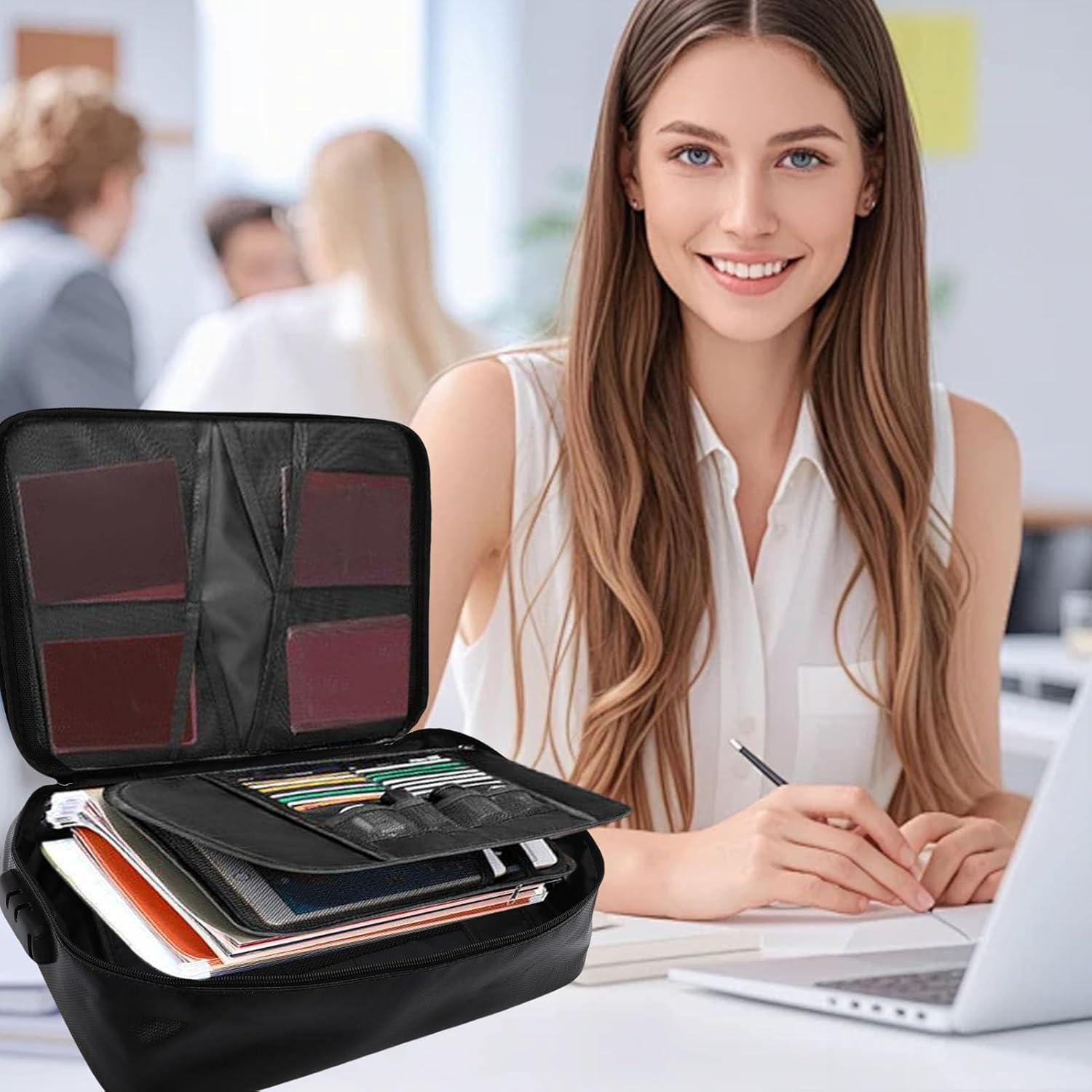 Nurnesy Fireproof Document Bag, Fireproof File Storage Bag, Fireproof Document Organizer with 3 Digit Combination Lock for Passports, Money, image number 6