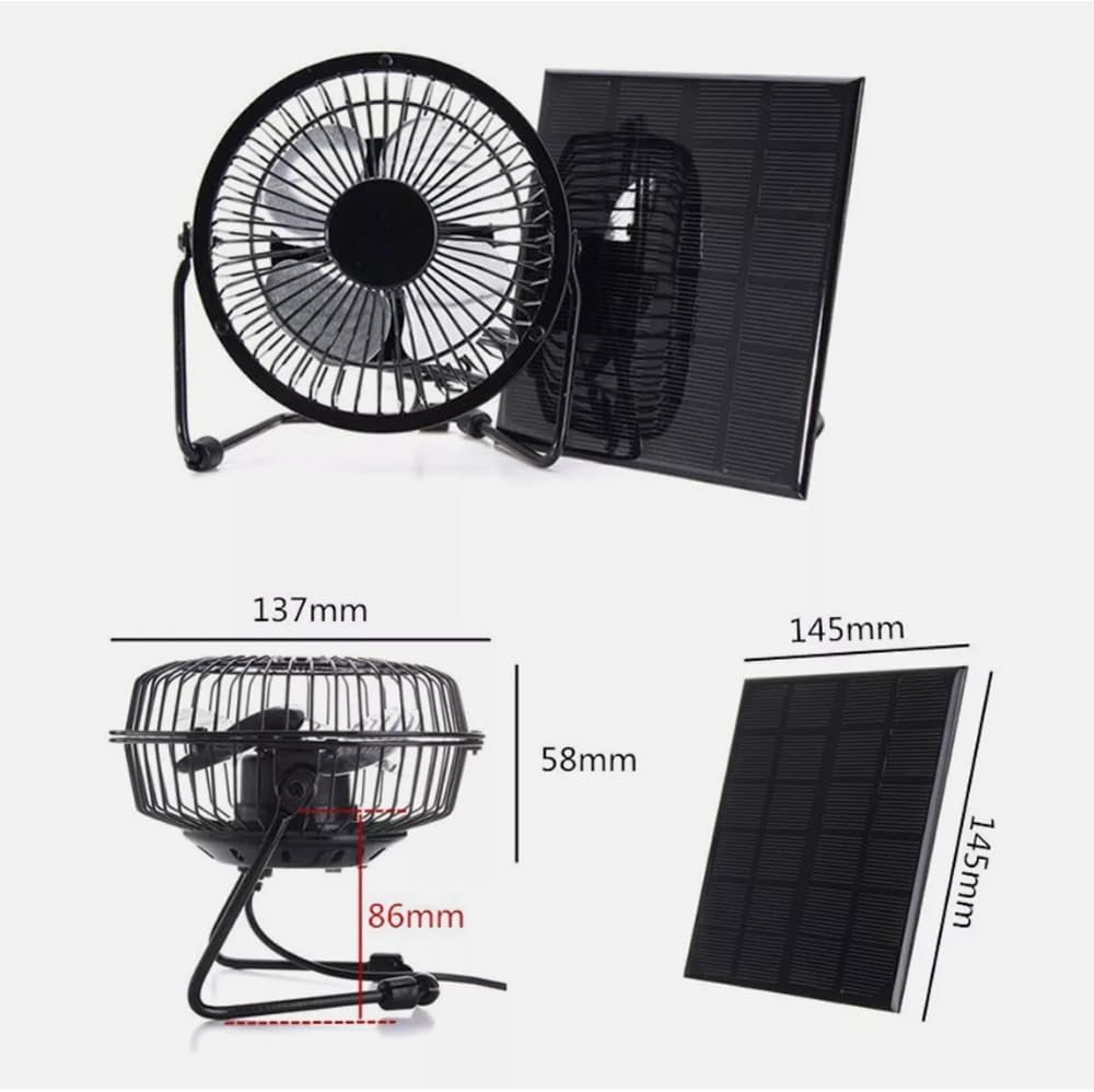 ZONADAH 3.5W 6V Solar Panel & USB Fan, Portable Solar Cooling Kit for Greenhouse, RV, Pet House, Outdoor, Camping, DIY Projects image number 5