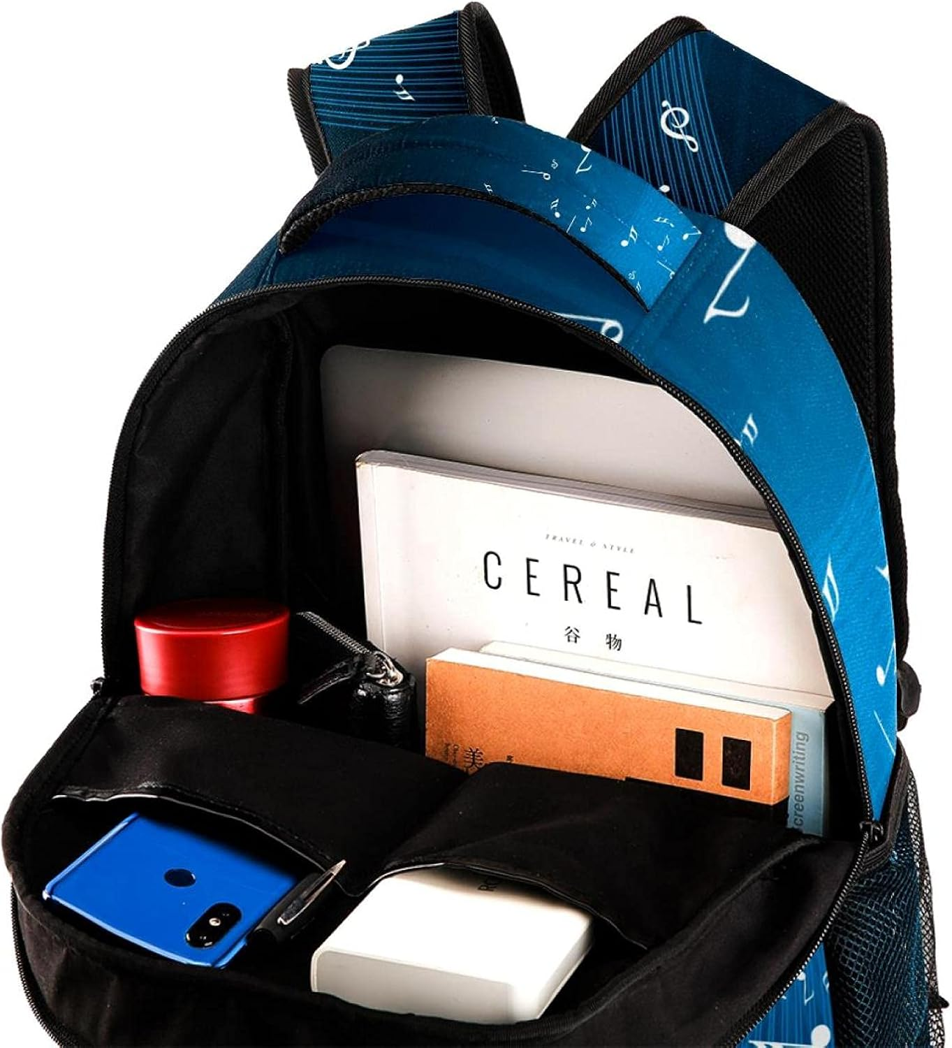 Blue Musical Note Backpack Students Shoulder Bags Travel Bag College School Tote Backpacks image number 1