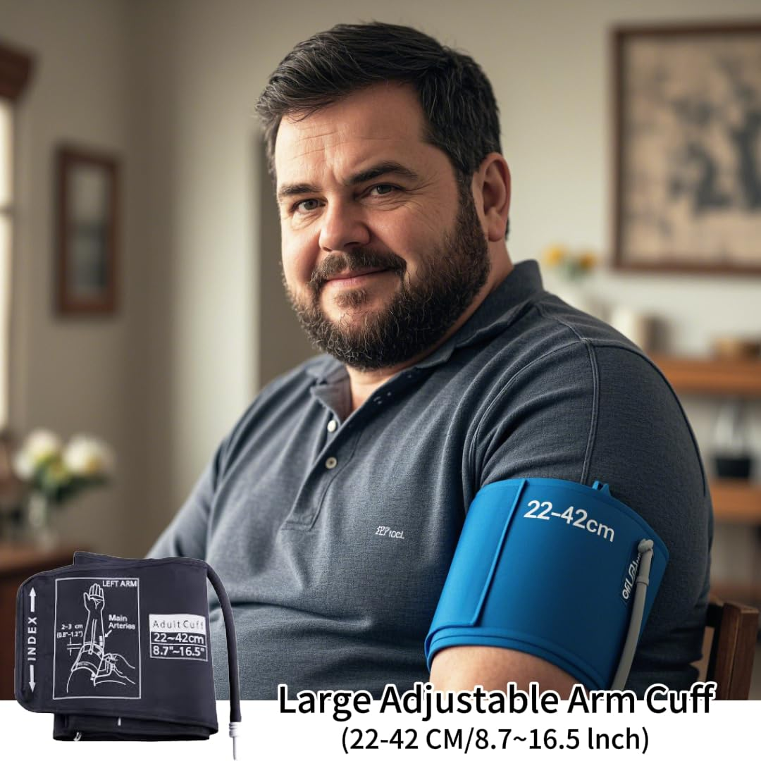 Blood Pressure Monitor, Clinically Validated Blood Pressure Cuff (22-42Cm), Extra Large 4.5" Blue-Lit Screen, Fast Automatic Measurement - Medical Grade, 2 * 120 Memory, Batteries Included image number 4