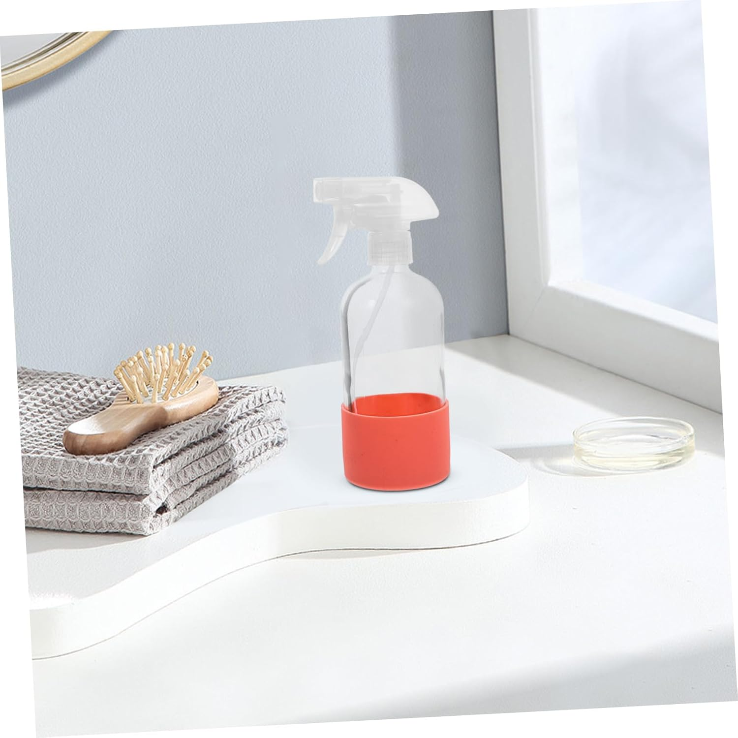 COMPUKAS Glass Spray Bottle with Silicone Sleeve 500Ml Refillable Reusable Spray Bottle for Gardening Cleaning and Essential Oils Misting