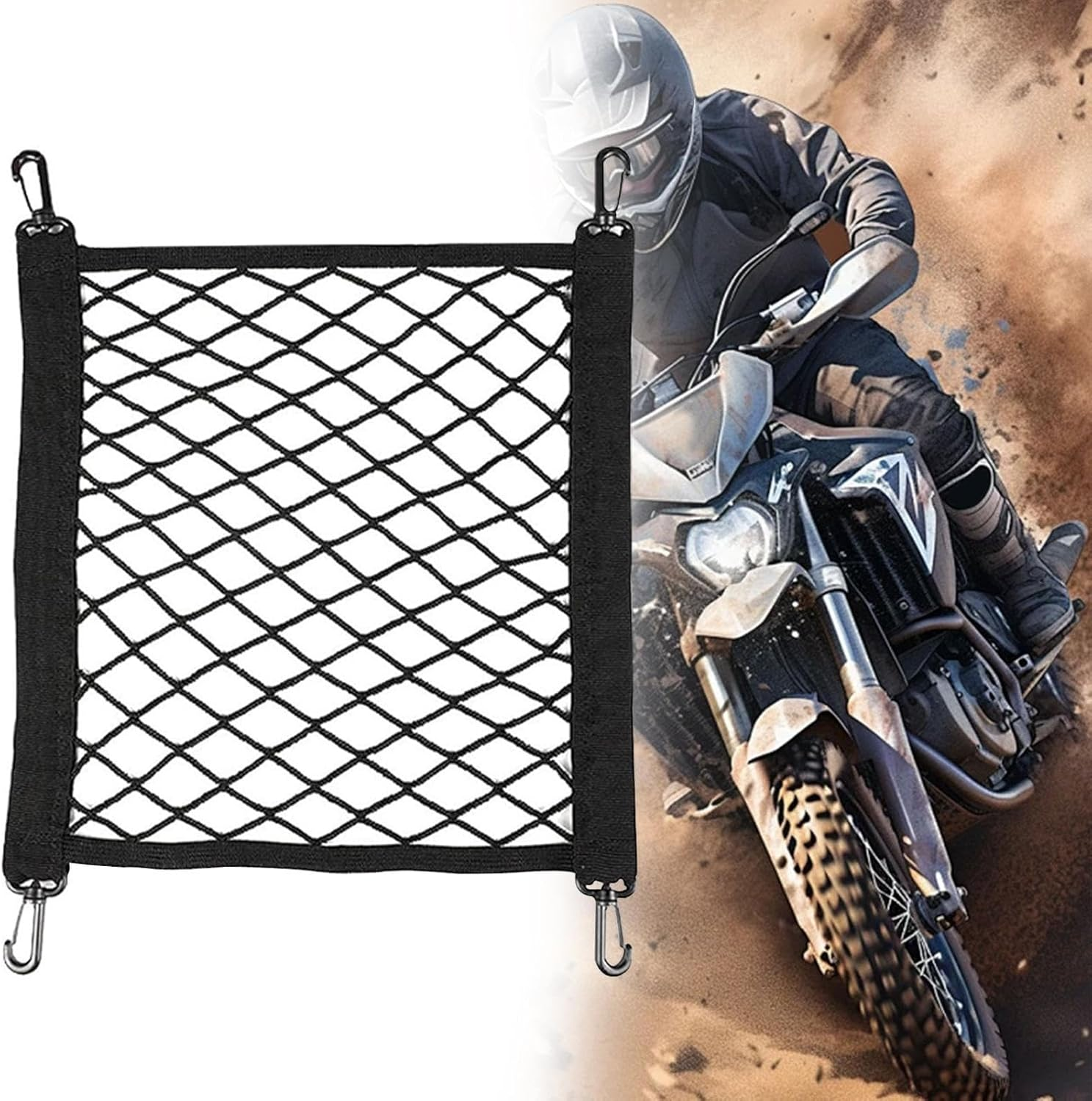 Helmet Net for Motorcycle - Cargo Nets for Motorcycle Luggage Bike Basket - Adjustable Bicycles Luggage Storage Tie down Mesh Web for Outdoor Transport Travel Riding Cycling image number 6