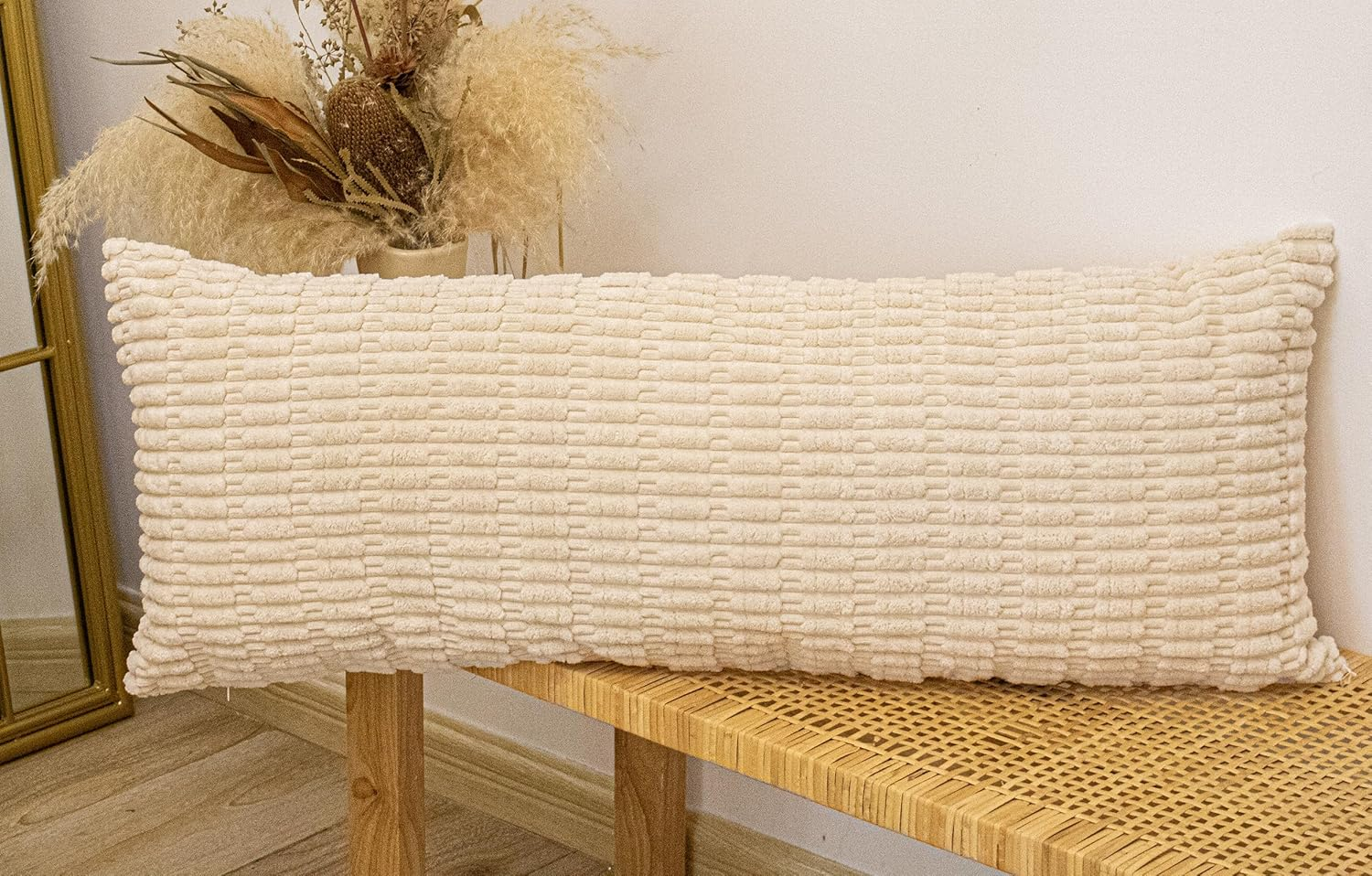 Textured Corduroy Lumbar Pillow Cover 14 X 36 Inch, Neutral Beige Decorative Chic Cozy Long Pillow Cover Soft Luxurious Pillow Case Home Decor for Sofa Bed Room Livingroom image number 1