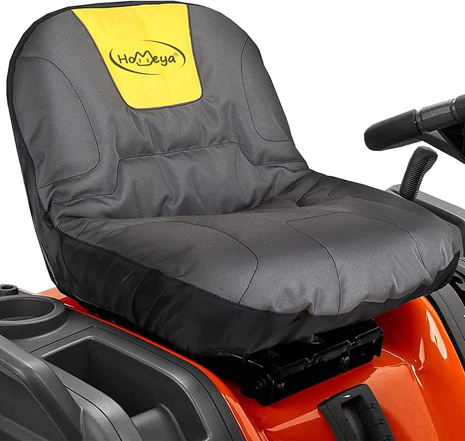 HOMEYA Riding Lawn Mower Seat Cover, Heavy Duty 600D Oxford Waterproof Tractor Seat Cover with Padding & Back Pockets, for 12.2-14.2 Inches High Seats, Fits Husqvarna Cub Cadet Seat without Armrests