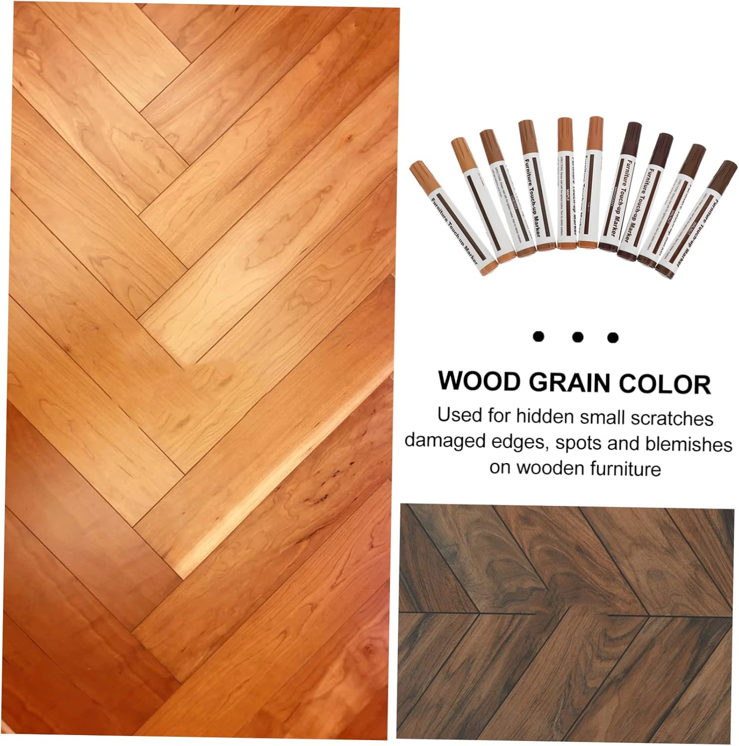 10Pcs Furniture Touch-Up Marker Pens Wood Repair Kit for Cabinets Floors Tables Doors Instantly Dries and Covers Scuffs Waterproof Paint Pens Portable Wood Scratch Repair image number 1