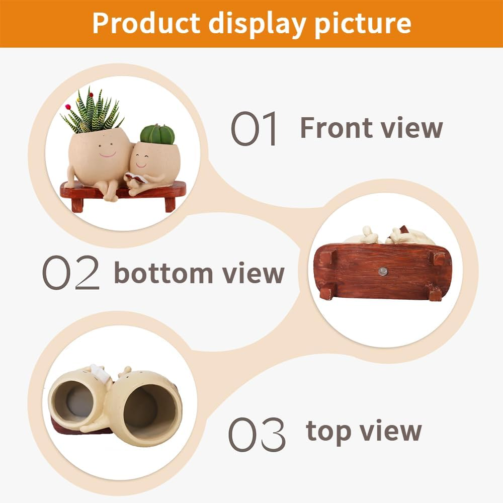 TOMVAES Plant Pots for Succulent Planter,Decorative Double Smiley Face Indoor Plant Pots,Resin Flowerpot,Bonsai Pot Desktop Ornament,Desk Decor Succulent Pot for Patio,Yard,Living Room image number 2