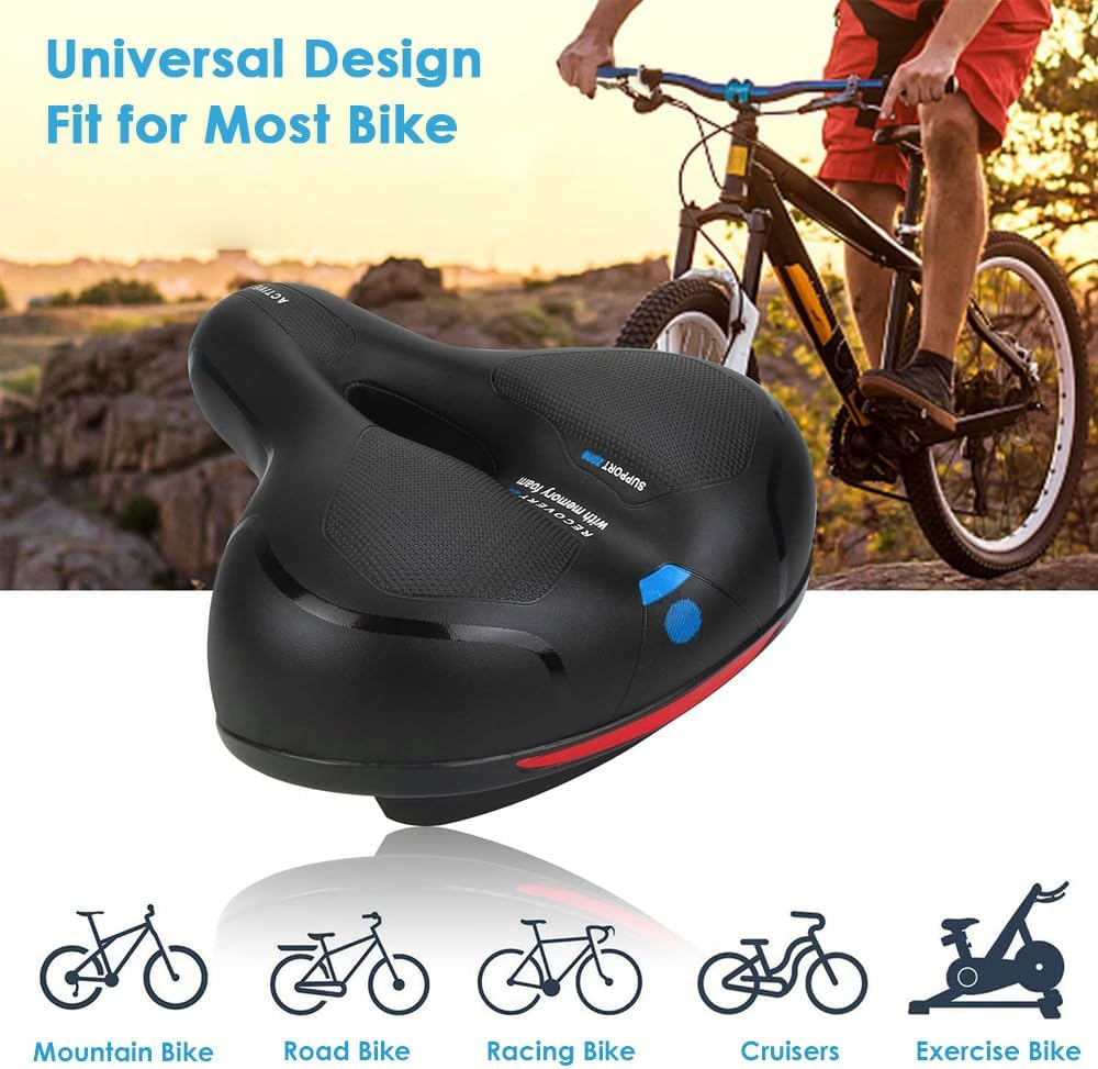 WOTOW Comfort Bike Seat, Replacement Soft Padded Bicycle Saddle High Density Memory Foam Double Shock Absorbing Rubber Suspension Universal Fit for Women'S Men'S Bikes image number 2