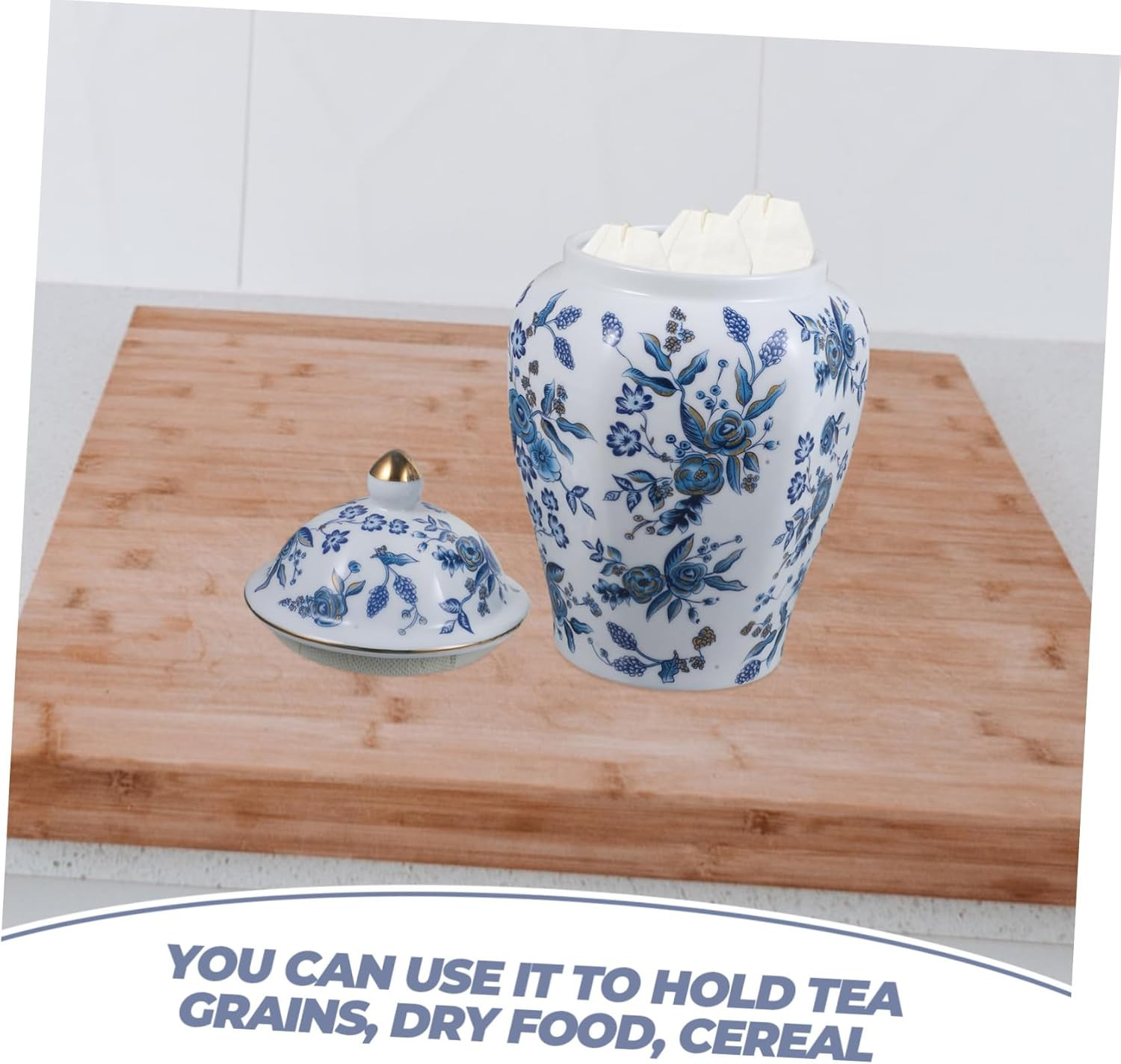 LABRIMP Blue and White Porcelain Sealed Tea Jar Lid Ceramic Storage Canister for Tea Food and Snacks Portable Size for Home Kitchen Use image number 5