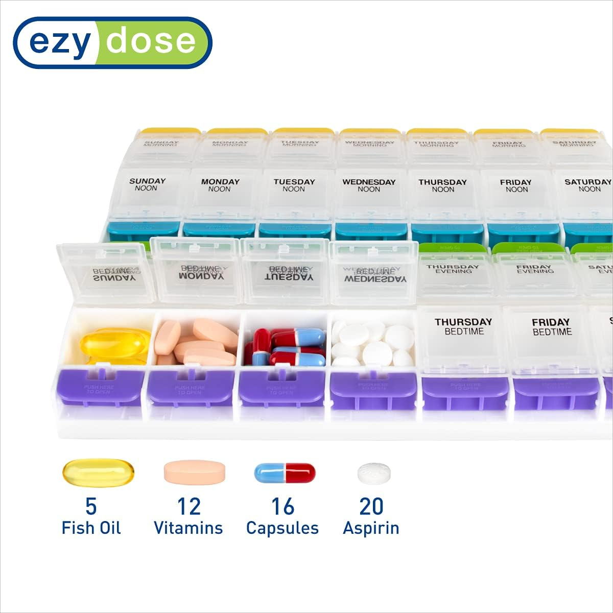 Ezy Dose Weekly 4X/Day Push Button Medtime Planner Pill Reminder (2XL) image number 1
