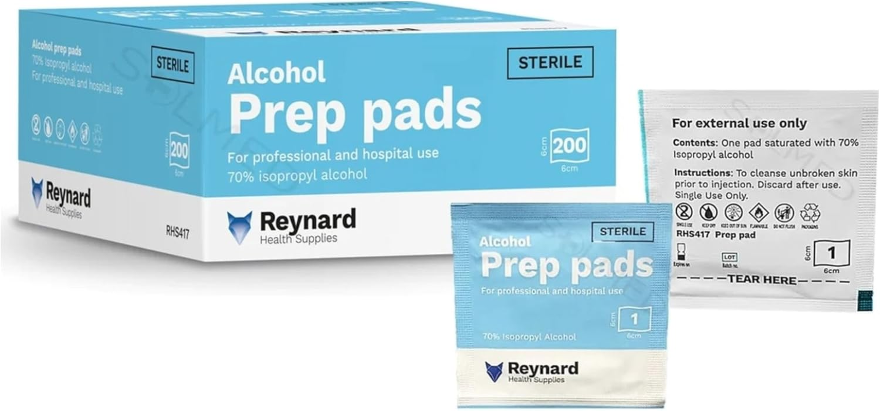 Reynard Health Supplies Alcohol Prep Pads, 70% Isopropyl, Sterile, 6 X 3 Cm, 200 Count image number 1