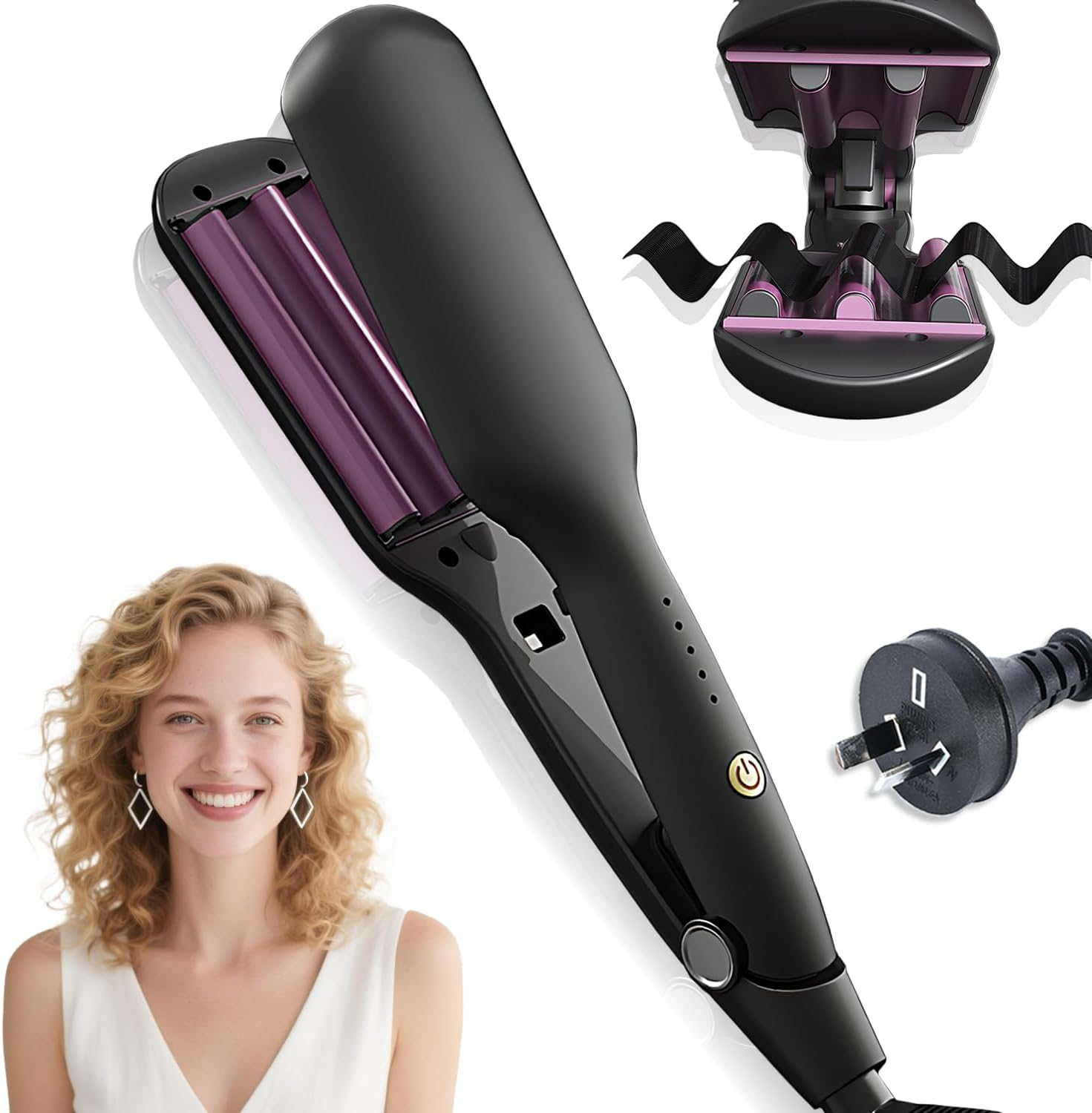 Curling Iron Hair Waver, 10Mm Five-Barrel Ceramic Curling Iron, Suitable for Beach Waves, Ion Hair Care, Dual Voltage, 5 Adjustable Temperatures, with Lock, Timed Shutdown to Protect the Hair Curler, (Black)
