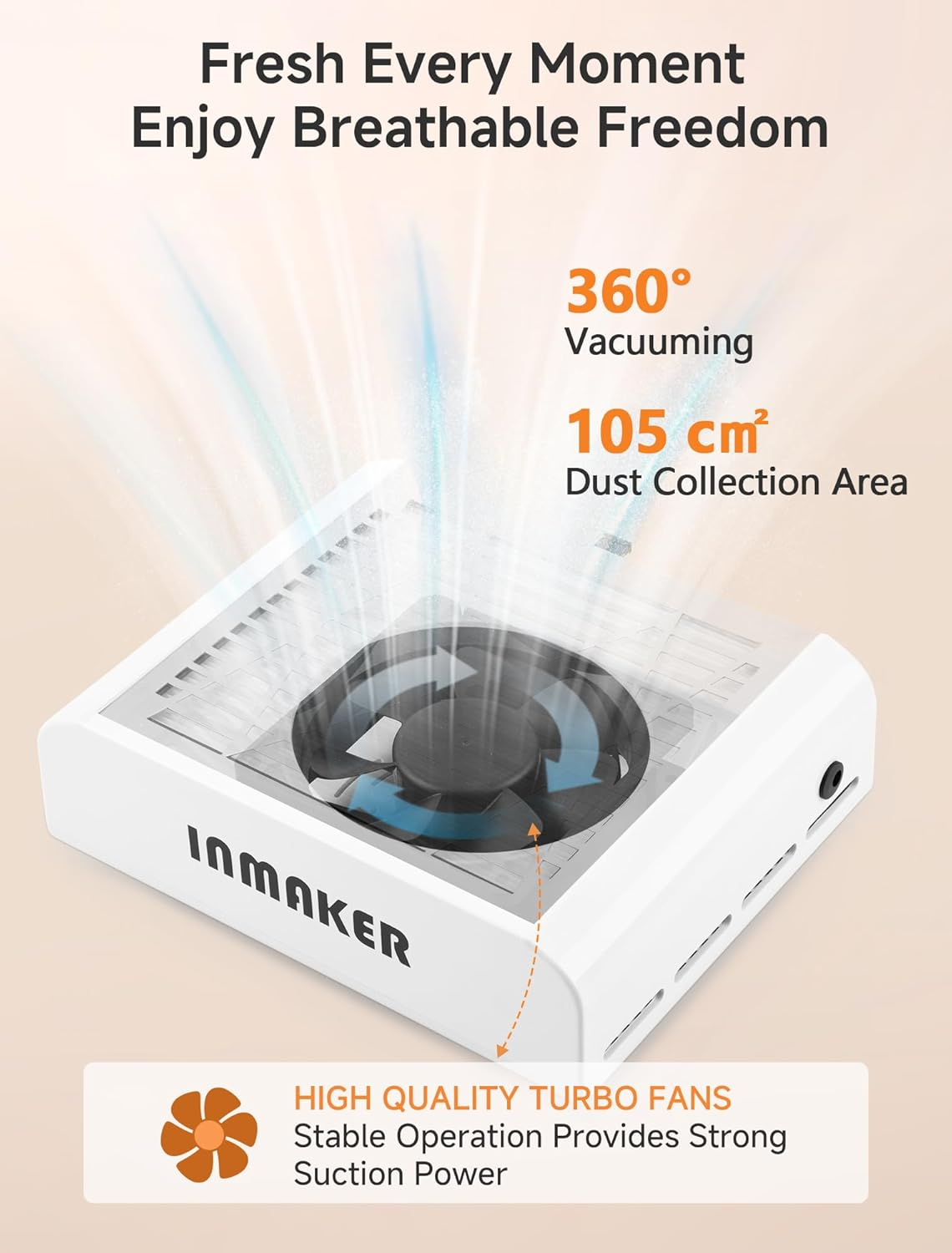 Dust Extraction for Nails, 60 W Nail Vacuum Cleaner with 2 Reusable Filters, Professional Nail Dust Extraction, Suction Nail Studio for Acrylic Nails, Gel Nails, White image number 4