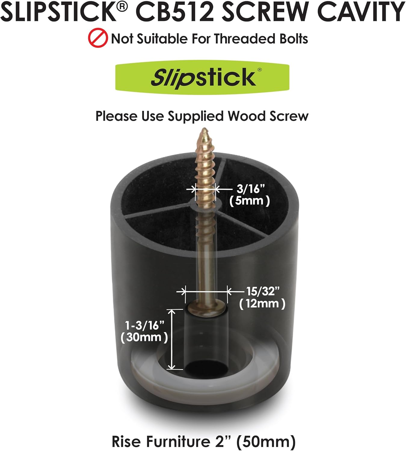 Slipstick CB512 2 Inch Tall Floor Protector Furniture Legs with Non Slip Rubber Grip (Set of 4) 2" Wide X 2" Height - Black Plastic image number 4