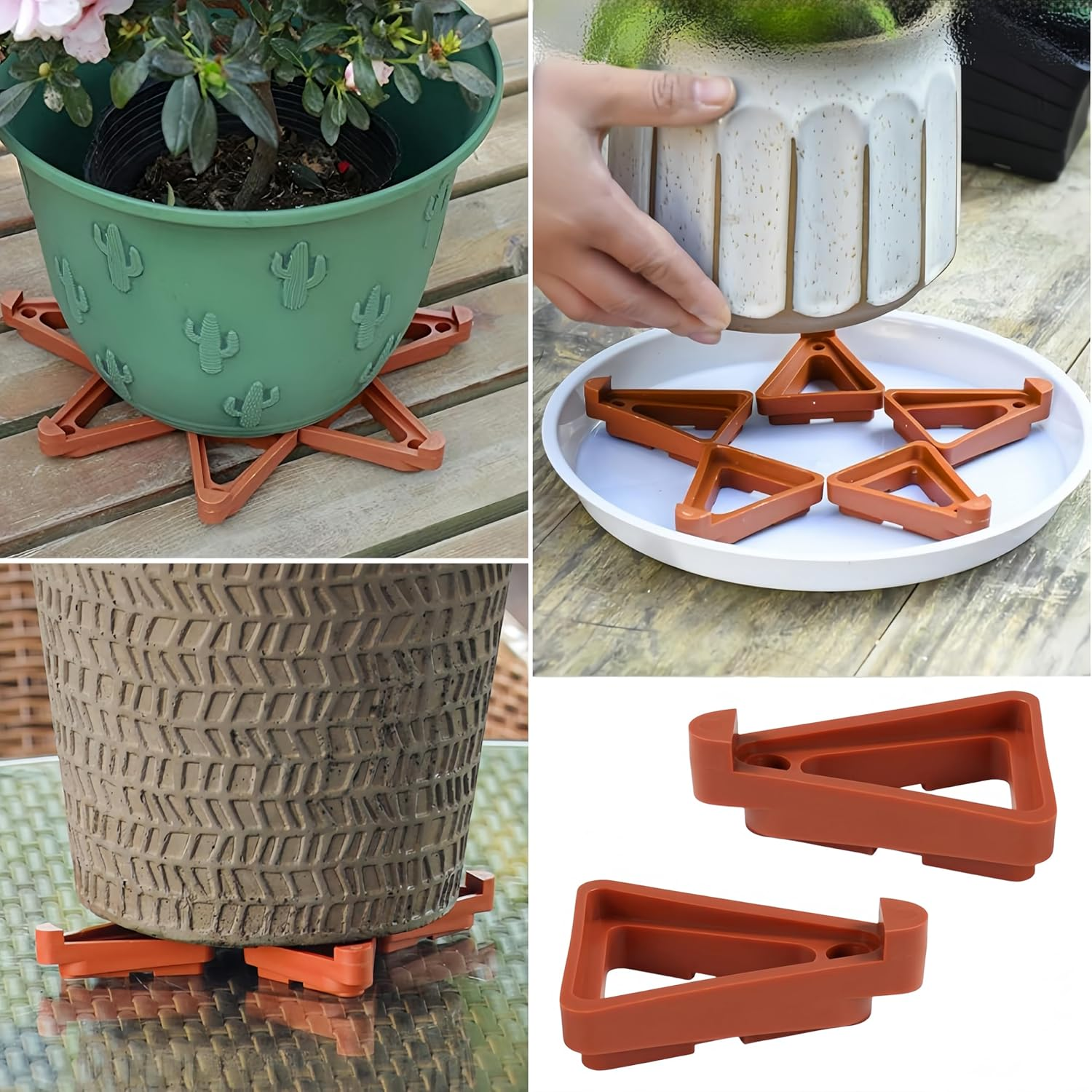Flower Pot Feet, 24 Pcs Plant Pot Risers Brick, Invisible Flower Pot Risers,Triangle Flower Pot Rack Holder Pot for Outdoor Planters Indoor Garden Plants Breathable Ventilated Moisture image number 3