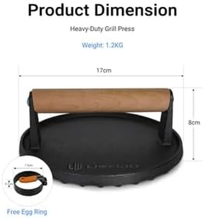 LIWEGHT Burger Press, 6.9" round Heavy-Duty Cast Iron Smash Burger Press, Steak & Sandwiches Burger Patty Maker with Wood Handle Bacon Meat Grill Press for Griddle BBQ (Round) image number 4