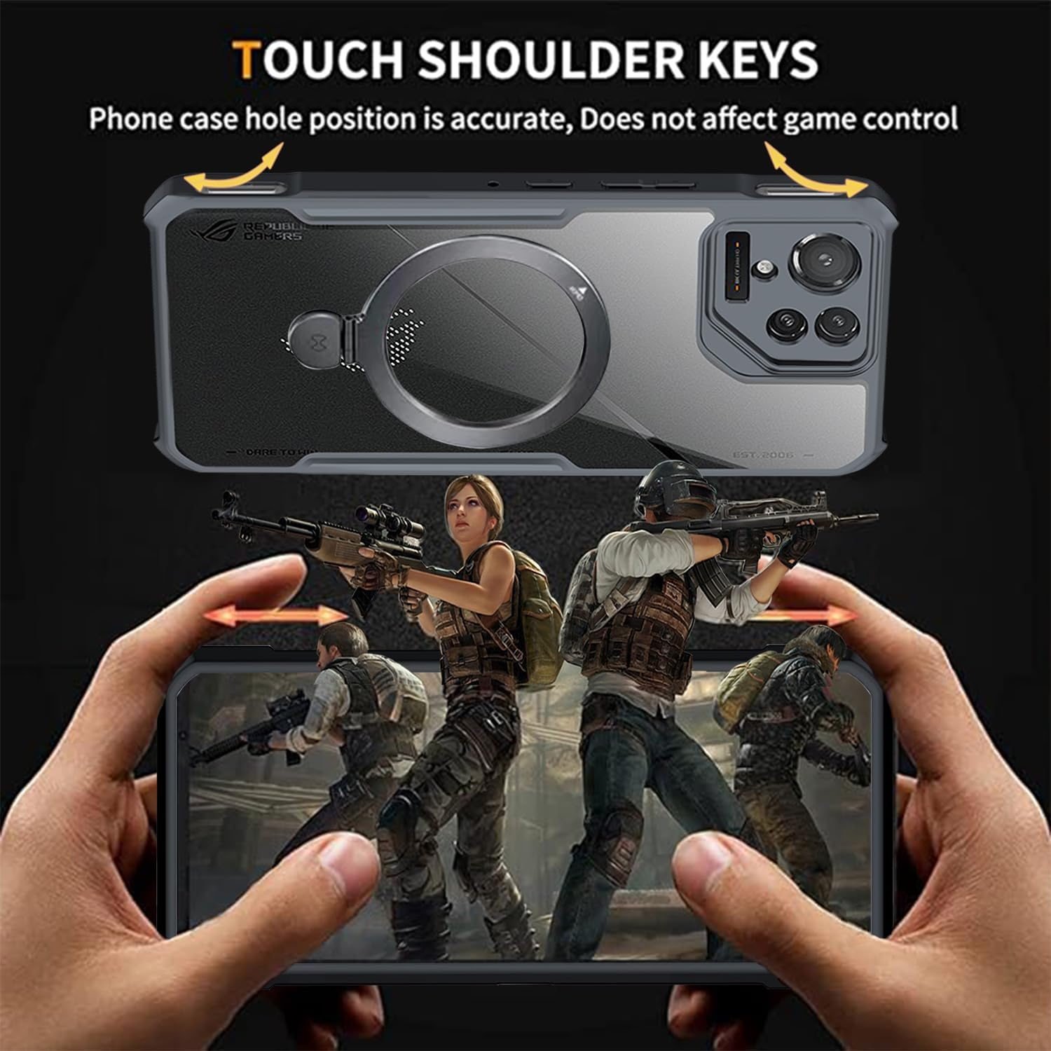 Guizzcg for ASUS ROG Phone 9 Pro Case with Ring Stand Holder Soft TPU Bumper + Acrylic Back Military Grade Airbags Shookproof Drop Protection[1 Tempered Film],Stand Black image number 6