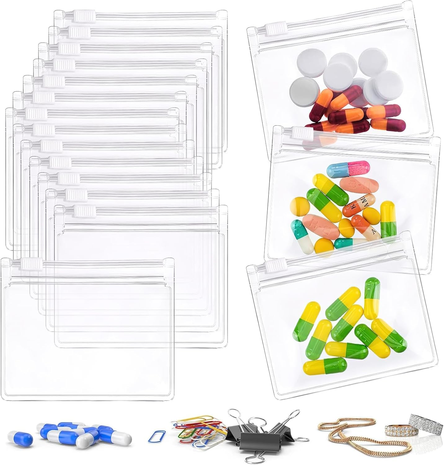 Pill Pouch Bags Small, 14 Pcs Zippered Pill Bags, Travel Medicine Organizer Storage Pouches for Pills Vitamins, Supplements, Medications, Jewelry, Crafts, Small Objects image number 3