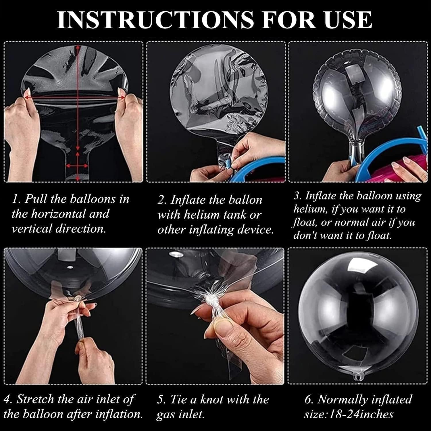 Bobo Balloons Bubble Balloons, 10Pcs 20 Inch Clear, Transparent, Reusable, Helium-Filled, Perfect for General Celebrations, Unisex-All Ages image number 5