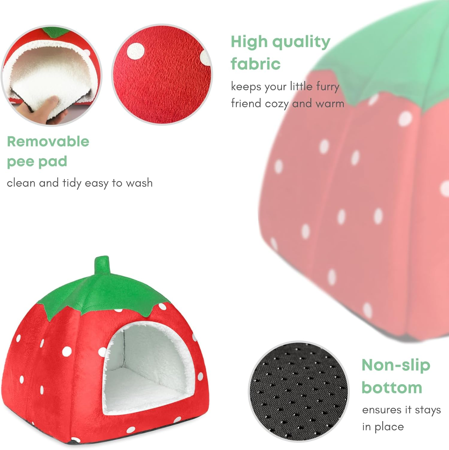 2 Pack Rabbit Bed Washable Bunny House and Hideout Indoor Cave Bed Hideaway for Guinea Pigs Dwarf Rabbits and Other Small Animals image number 2