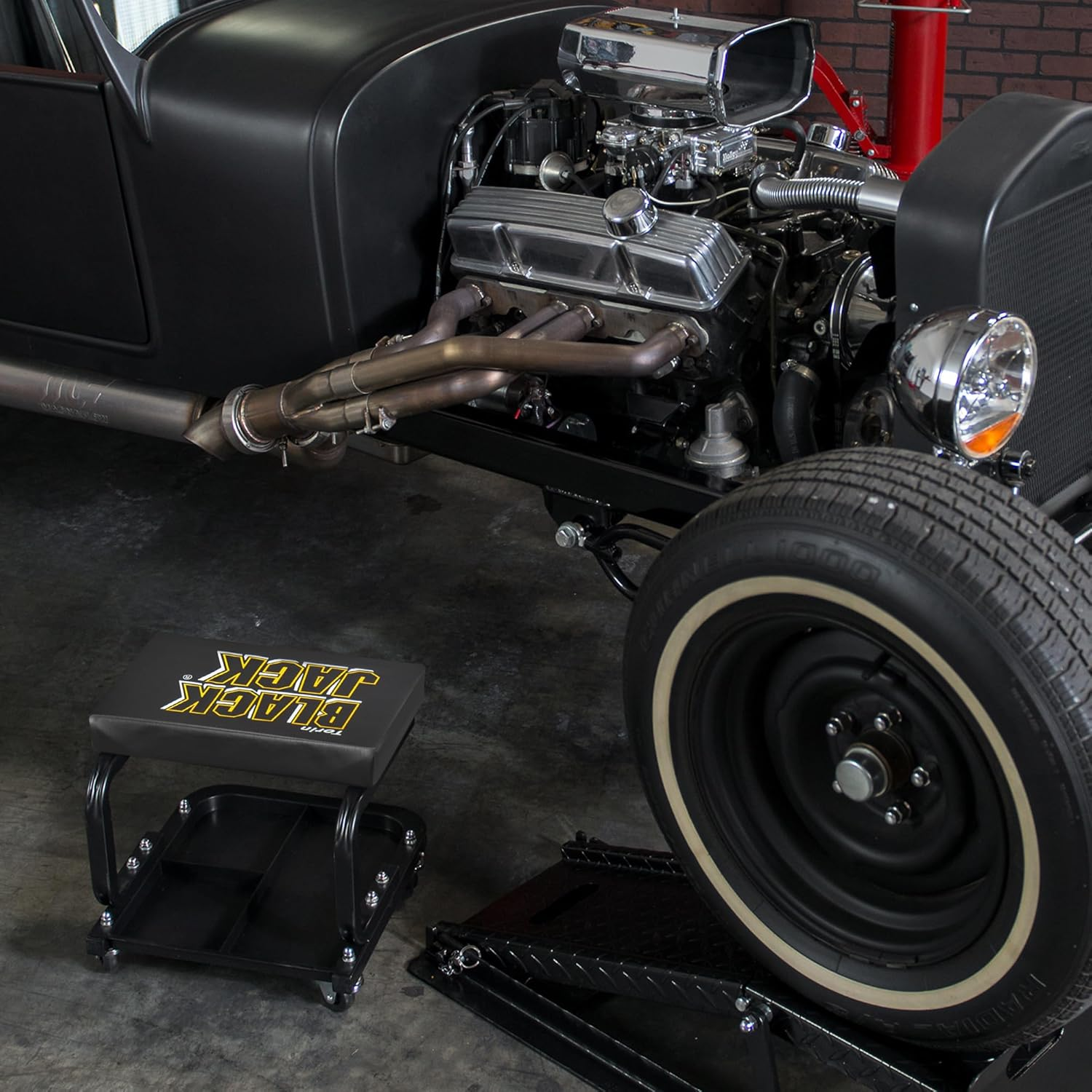 Torin TR6100W Blackjack Rolling Creeper Garage/Shop Seat: Padded Mechanic Stool with Tool Tray Storage, Black image number 1