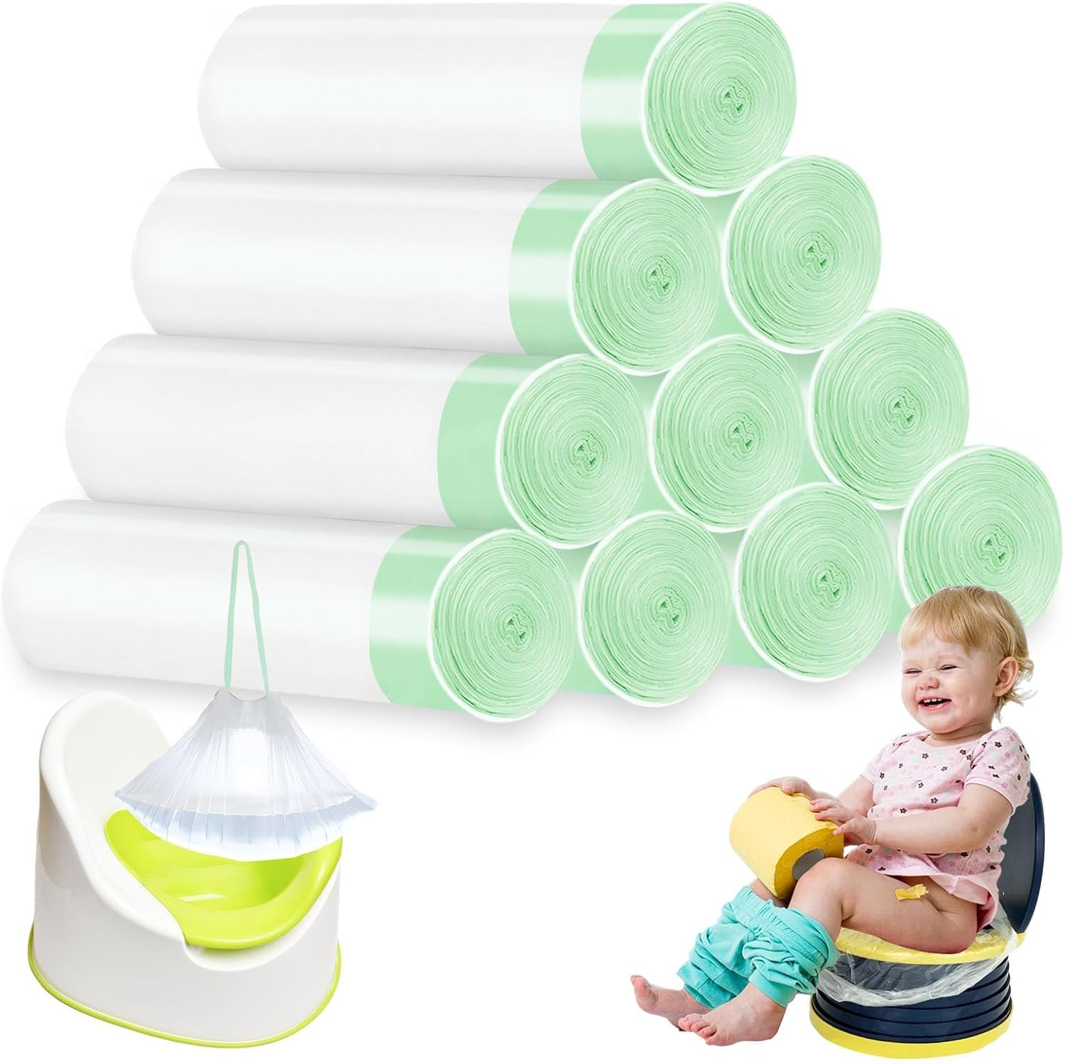 200 PCS Portable Potty Chair Liners with Drawstring,Disposable Training Toilet Seat Potty Bags for Kids Toddler Pet Outdoors 17.3X9.4 Inch Toilet Seat Cleaning Bag (200) image number 2