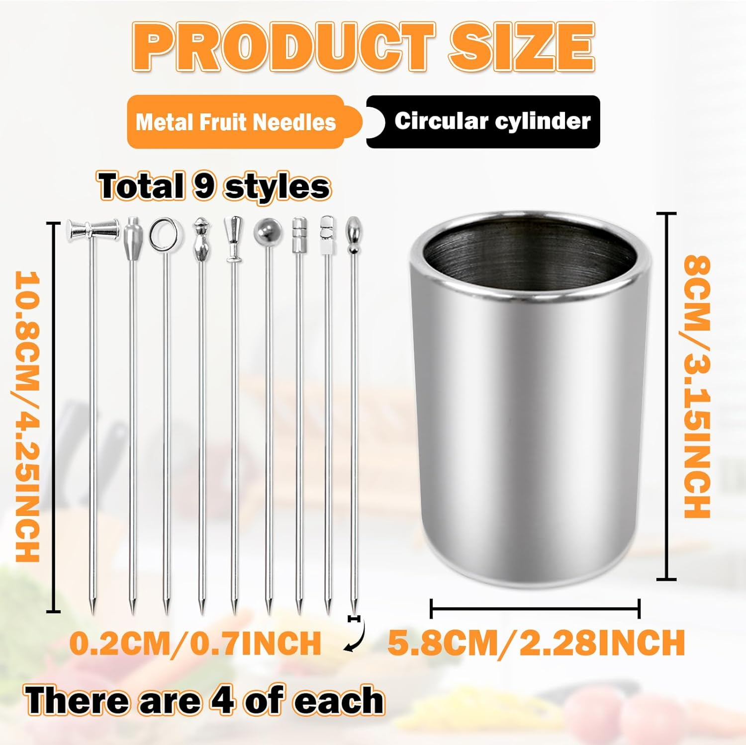 36 PCS Metal Cocktail Picks with Holder Kit, Martini Picks, Reusable 304 Stainless Steel Cocktail Toothpicks, Appetizer Skewers Set for Sandwiches, BBQ Snacks, Olives Fruits (Multicolor) image number 4