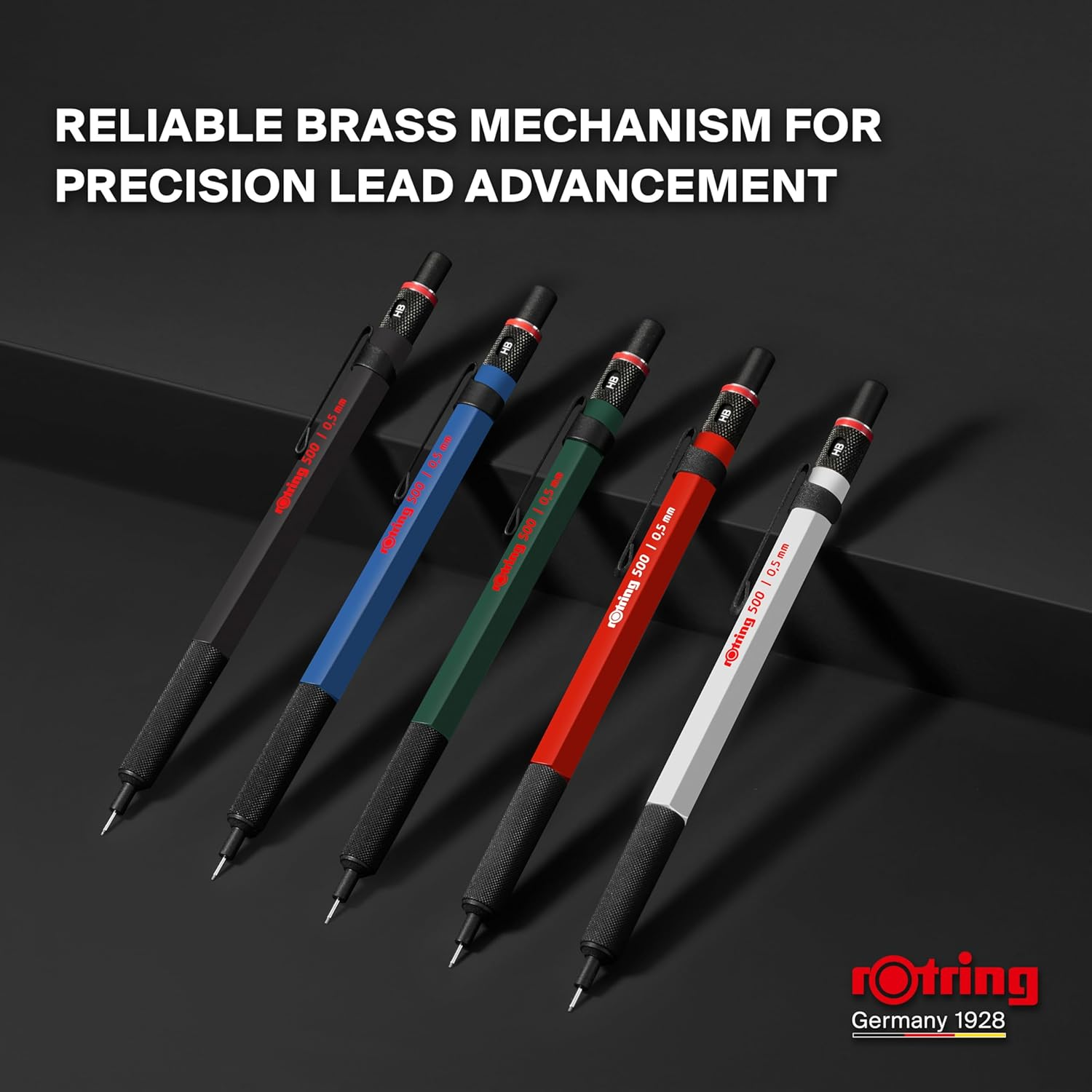 Rotring 500 Mechanical Pencil | 0.5Mm HB Lead | Green Hexagonal Plastic Barrel and Non-Slip Textured Metal Grip image number 3