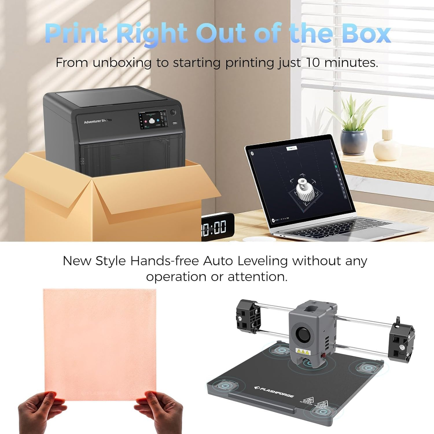 FLASHFORGE Adventurer 5M Pro 3D Printer with Auto Bed Leveling, 600Mm/S Fast Printing Speed, Quick Detachable 280&deg;C Nozzle, Internal & External Circulation Dual Air Filtration 220X220X220Mm image number 6