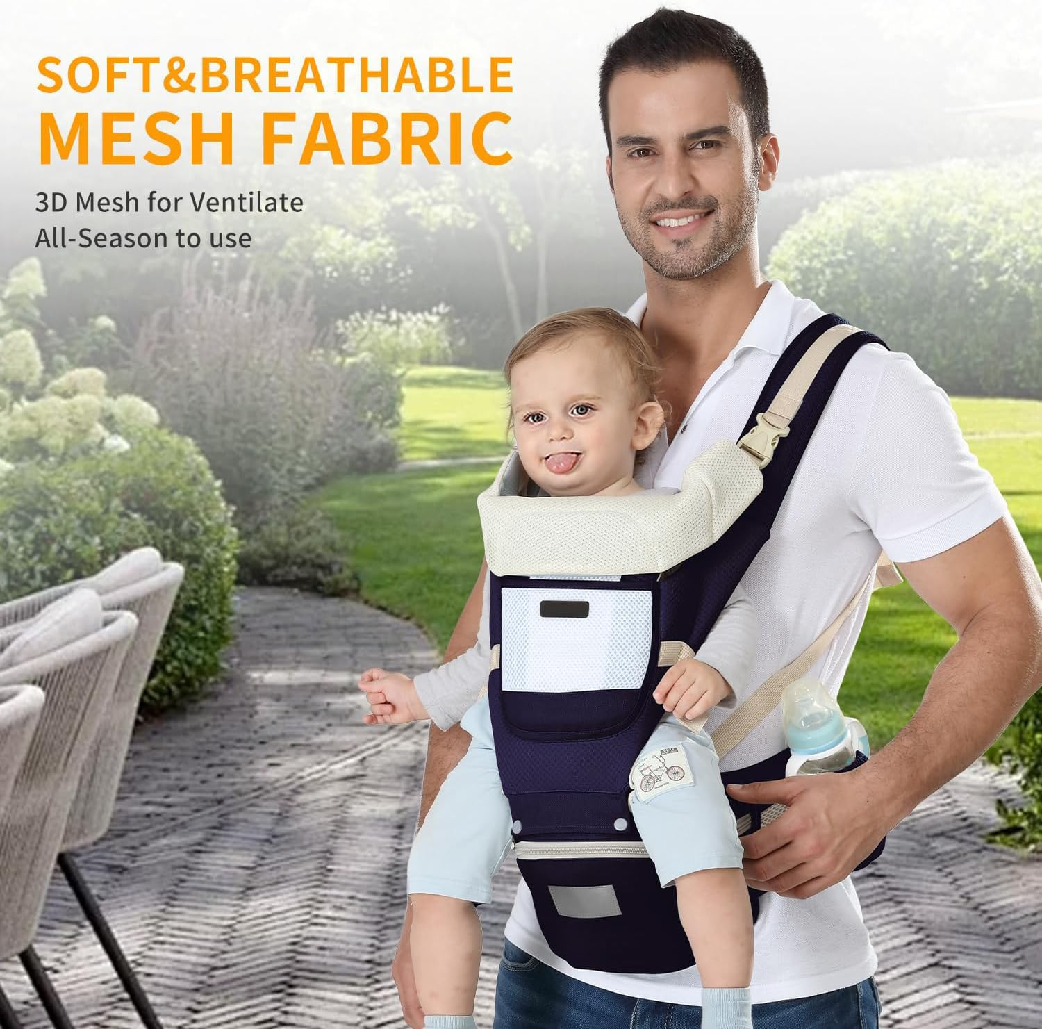 Baby Carrier with Hip Seat, Ergonomic M Position, Newborn to Toddler, Head Support and Breathable Mesh,Adjustable Removable 6- In-1 Baby Baby Sling Carrier (7-45 Lbs) (Darkblue) - Darkblue image number 1