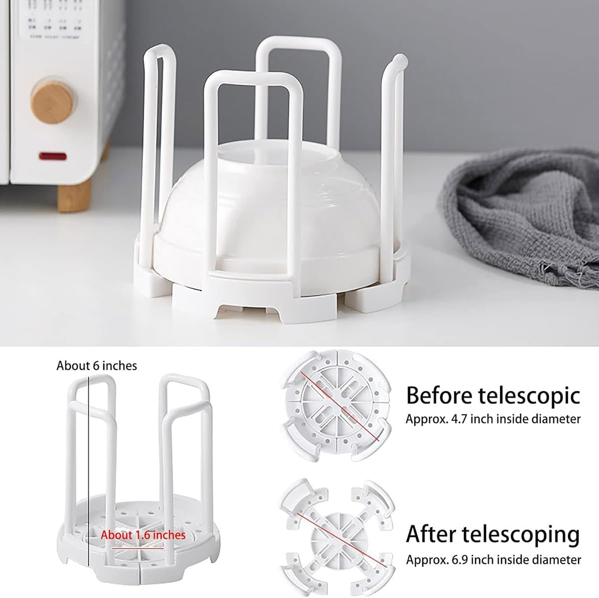 AIMALL 2Pcs Kitchen Draining Storage Bowl Rack, Creative Retractable Cup Holder, Simple Adjustable Bowl Rack for Kitchen Organisation image number 1