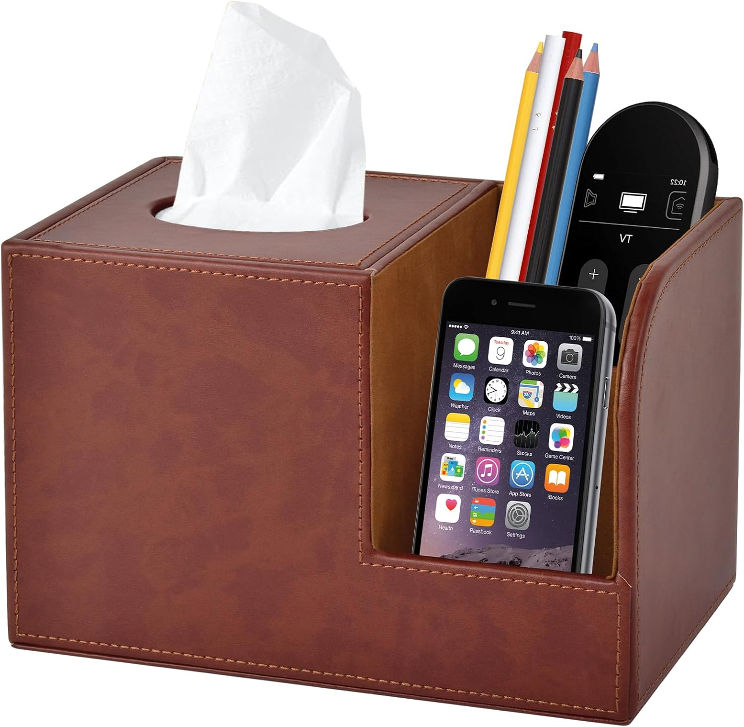 XNONE PU Leather Square Tissue Box Cover,Multifunctional Tissue Box Holder,Tissue Box with Storage,Tissue and Remote Control Holder,Tissue Box Decorative Desk Organizer for Home&Office,Beige