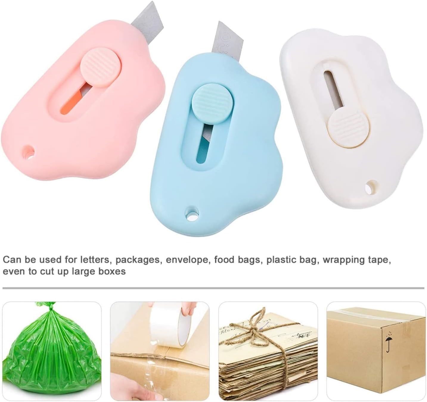 1Cm Mini Pocket Box Cutter Retractable Blade Utility Knife Letter Opener Box Cutter Carton Opener for Keychain Decoration Gift Kids (White) image number 4