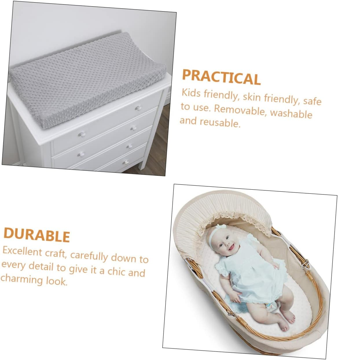 Baby Changing Pad Covers 2Pcs Set Polyester Diaper Changing Table Pad Covers Removable Fabric Soft Breathable for Infant Toddler Boys Girls image number 4