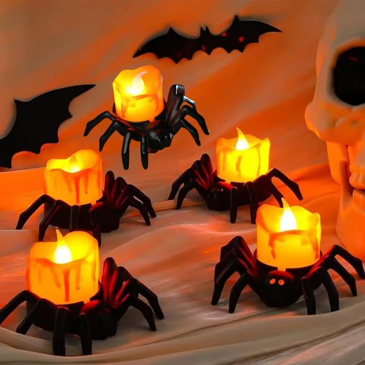 Halloween Spider, 12 Pcs LED Lights Flameless Candles Spider Halloweens Decoration, Halloween Prank Props Spiders, Spiders Realistic Scary Halloweens Deco image number 1