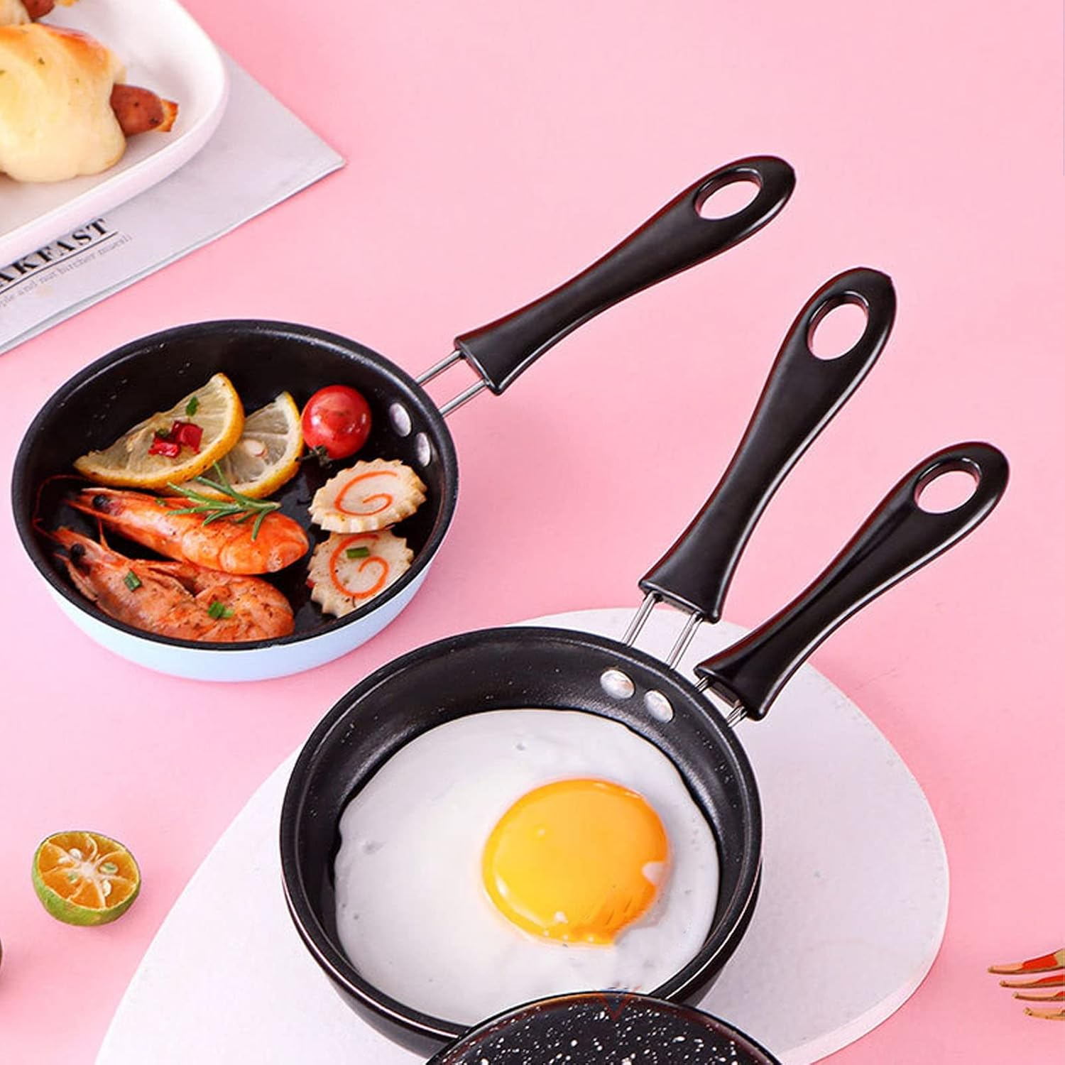 Mini Stainless Steel Nonstick Frying Pan for Oil Cooking, for Breakfast and Small Meals, 12Cm Induction Pot for Home Kitchen (Blue) - Blue image number 6