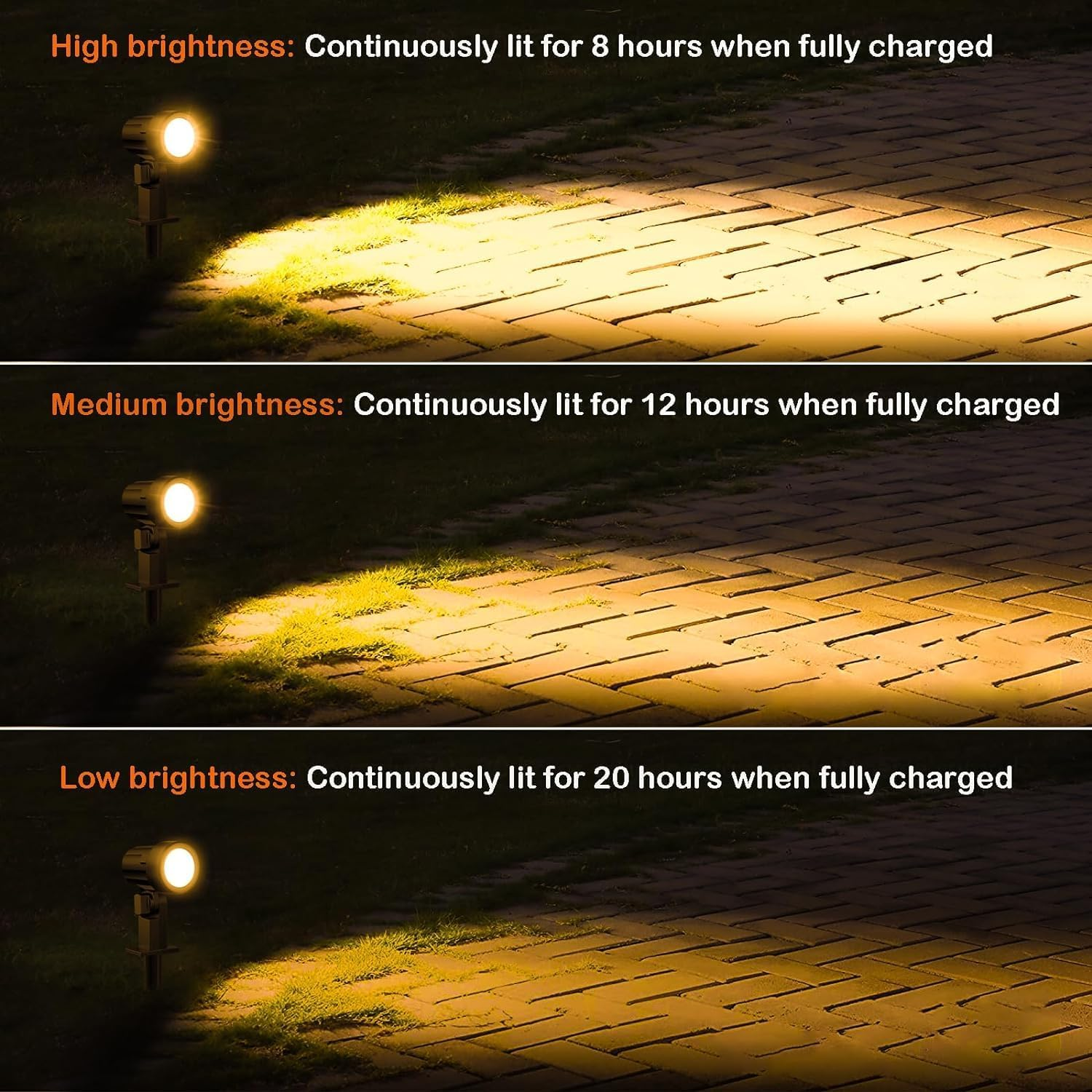 MEIHUA 6 in 1 Solar Spotlights Outdoor 2700K Warm White 3 Brightness IP66 Waterproof Solar Garden Lights Outdoor Smooth/Flash Mode Landscape Lights for Garden Path Tree Pathway Yard image number 5