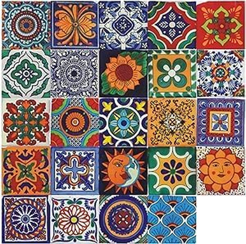 Tile Stickers, 24PCS Retro Decorative Peel and Stick Moroccan Self Adhesive Tile, Waterproof Oil-Proof Kitchen Backsplash Stickers for Bathroom (Type 3, 20 X 20Cm)