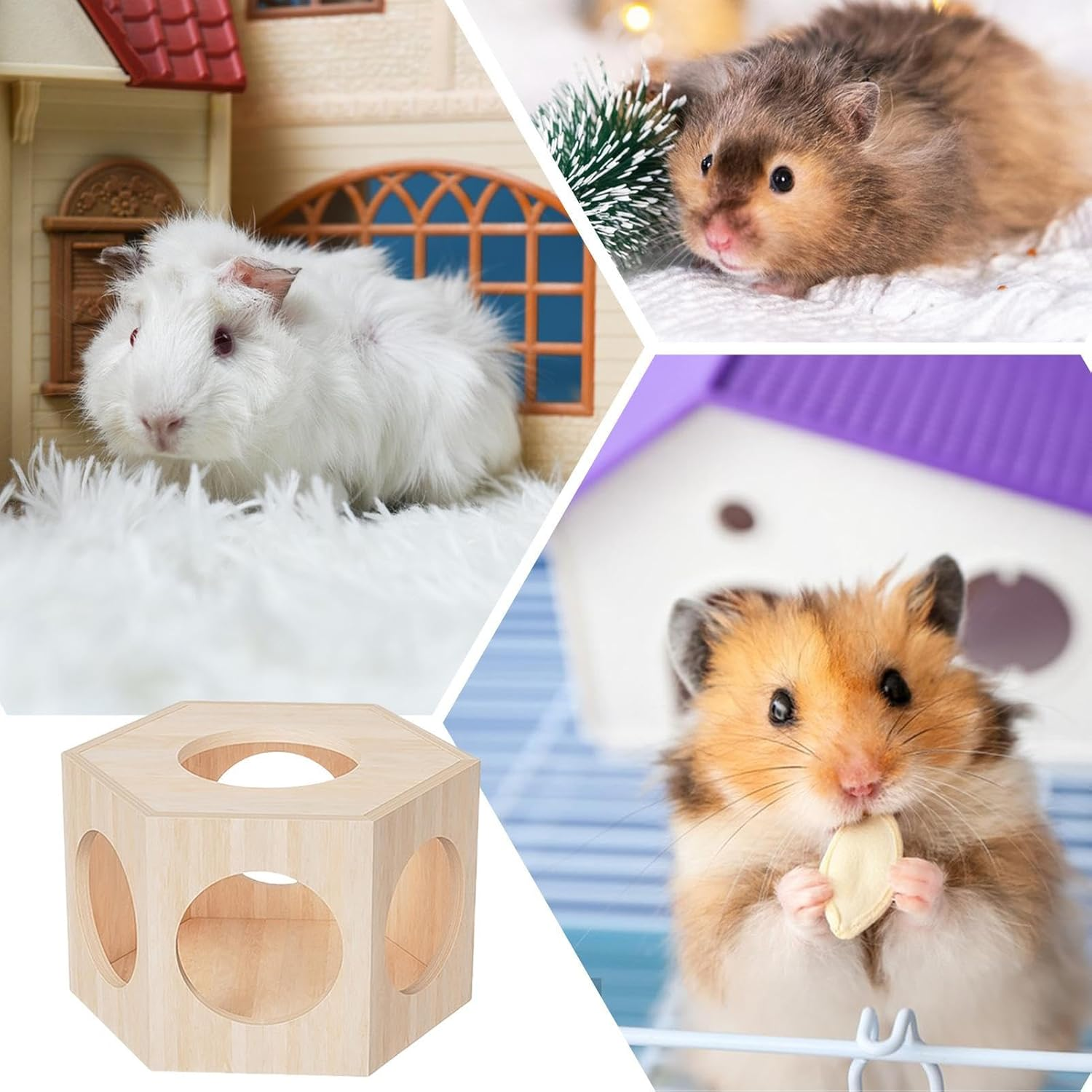 Hamster Cage Hide Out, Wooden Hamster Toys, Small Animal Cage Accessories Pet Supplies Maze D&eacute;cor for Gerbil Mice Chinchilla Guinea Lemmings image number 4