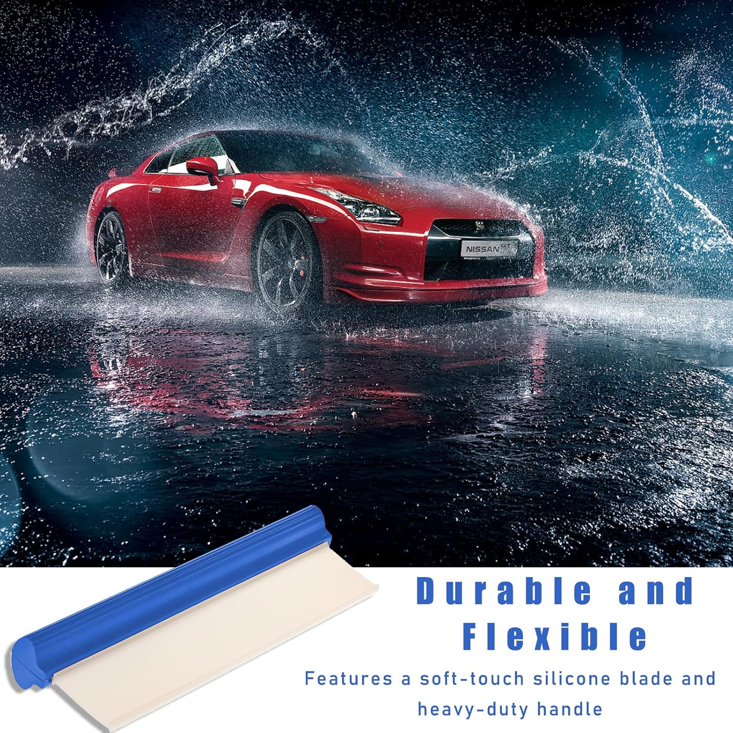 Ziciner Professional Car Handheld Blade Squeegee, 12 Inch 3-Layer Silicone T-Bar Water Blade, Universal Quick Drying Wiper, Super Flexible for Car Glass or Home Windows (White) image number 3