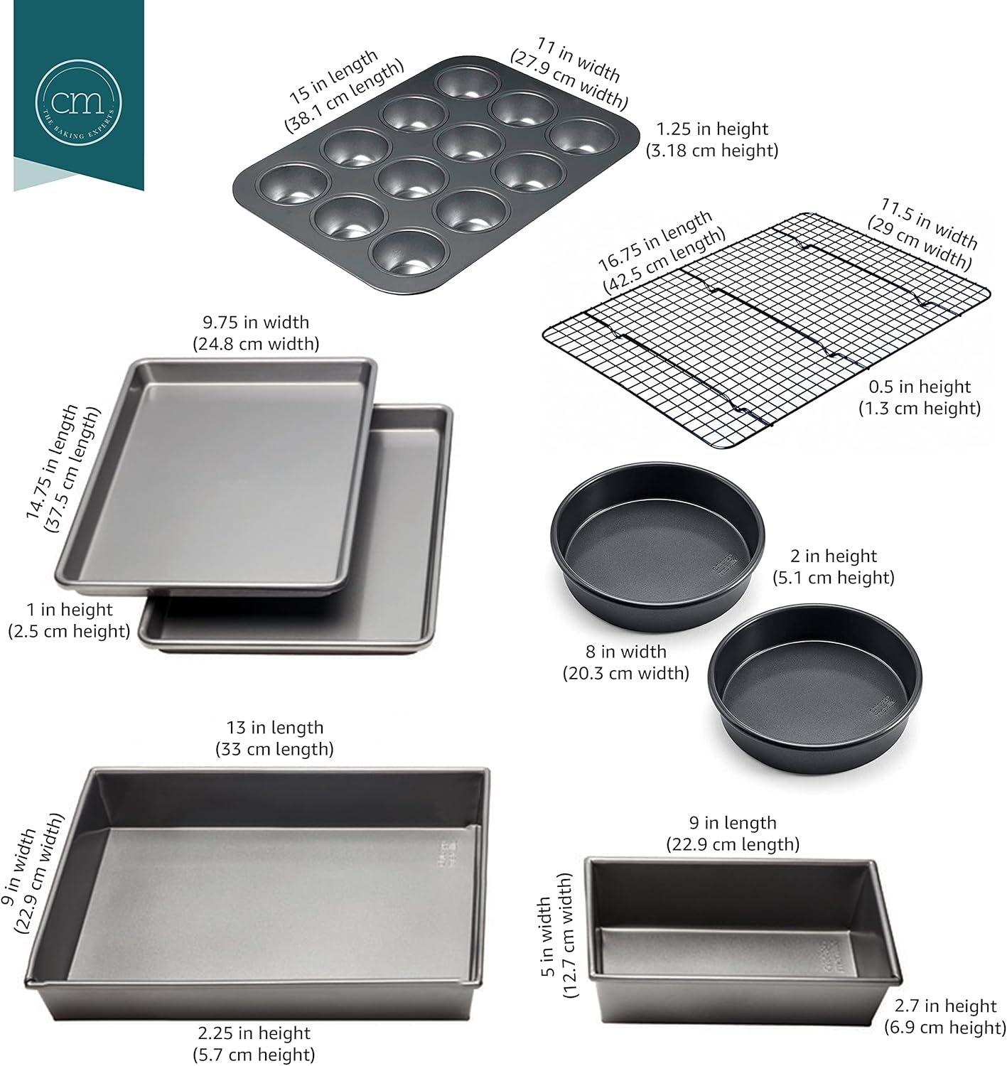 Chicago Metallic Professional Non-Stick 8-Piece Bakeware Set, Silver image number 6