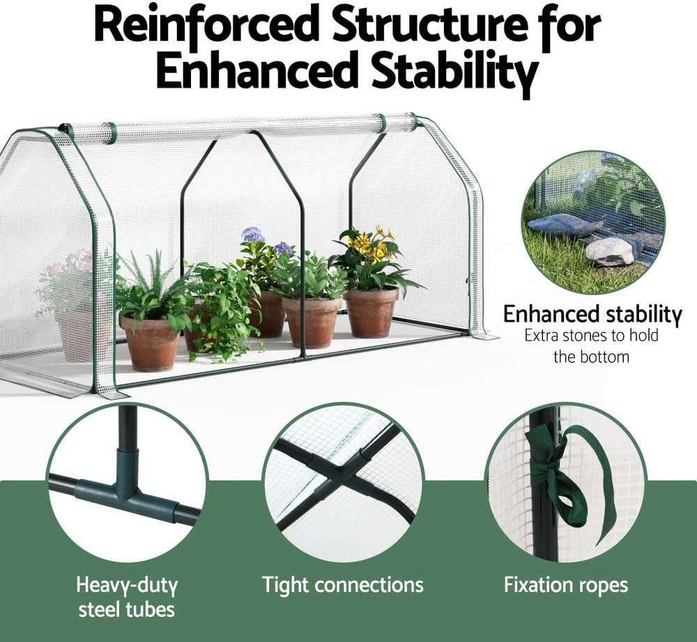 Green Fingers Mini Greenhouse PE Cover Green House Zippered Door 1.2X0.5X0.6M image number 5