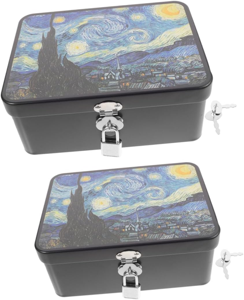 Iplusmile 2Pcs Retro Tinplate Storage Box Combination Lock for Jewelry Keepsake Desktop Organization image number 1