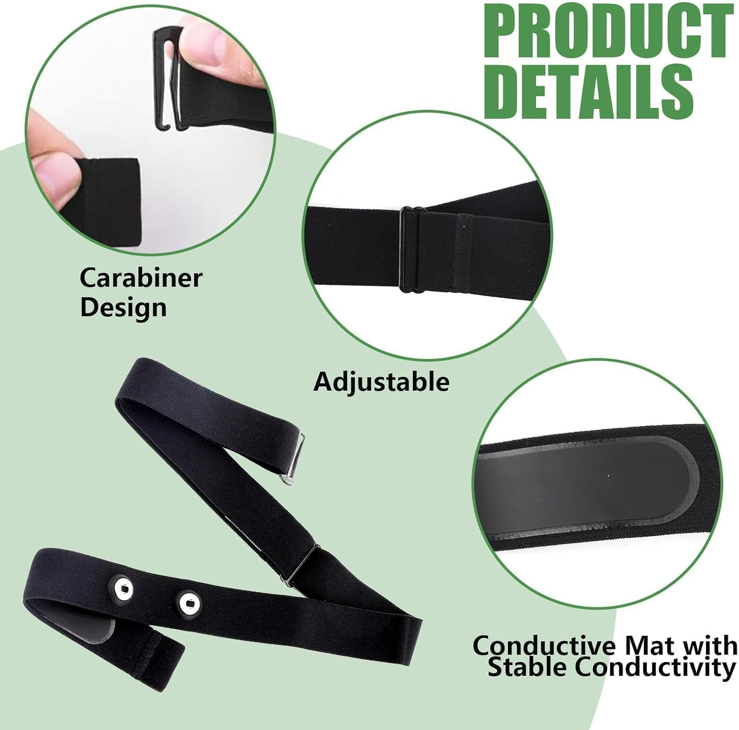 Heart Rate Monitor Chest Band for Polar H10 H9 H7, Adjustable Waterproof Replacement Chest Strap Compatible with Polar Garmin, Black image number 2