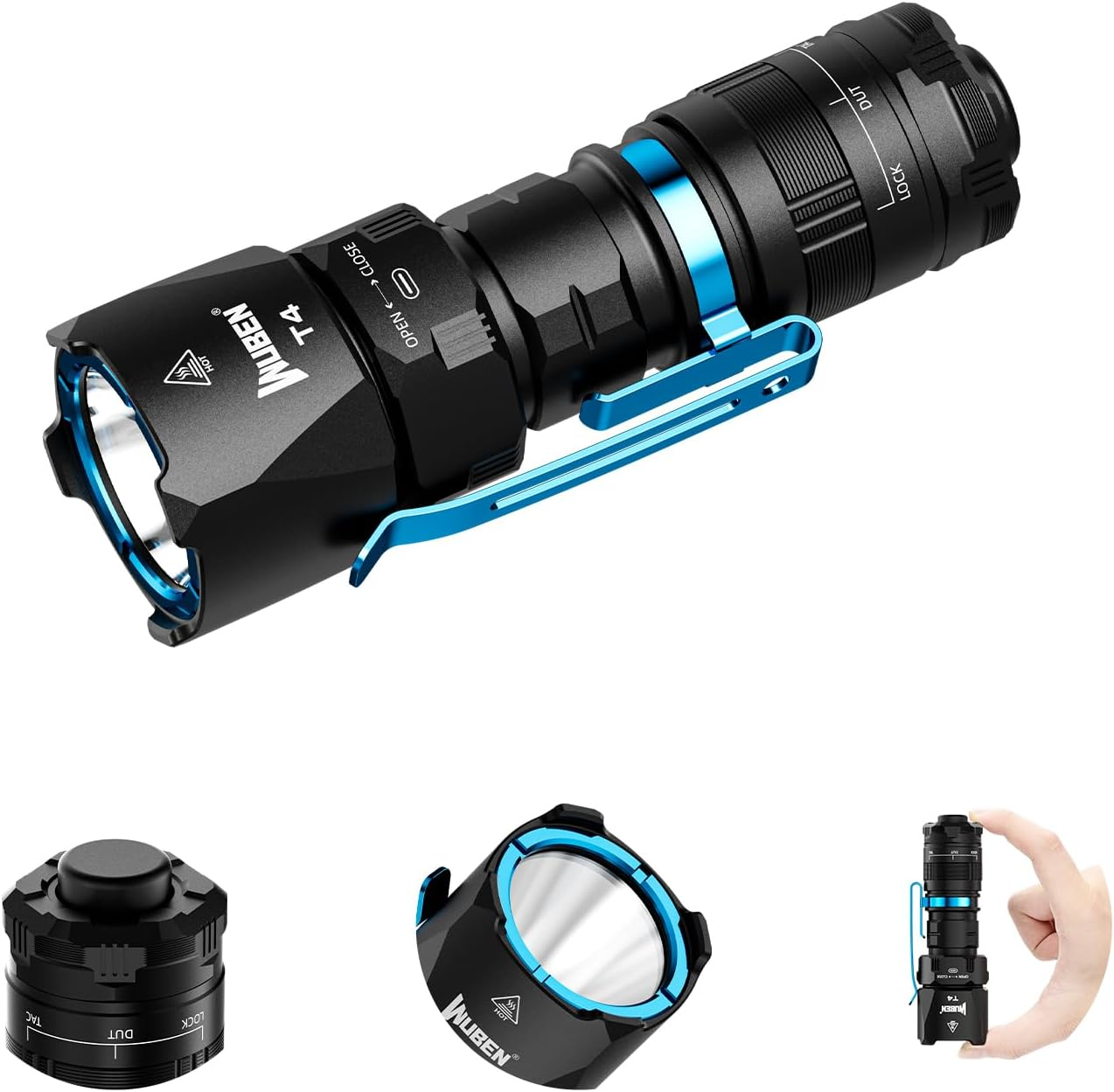 WUBEN T4 Tactical Flashlight Rechargeable for EDC, Small Flashlight Powerful 401M Long Throw, Pocket Flashlight with Tactical/Duty/Lock 3 Modes, Mini Flash Light for Police, Military, and Daily Use