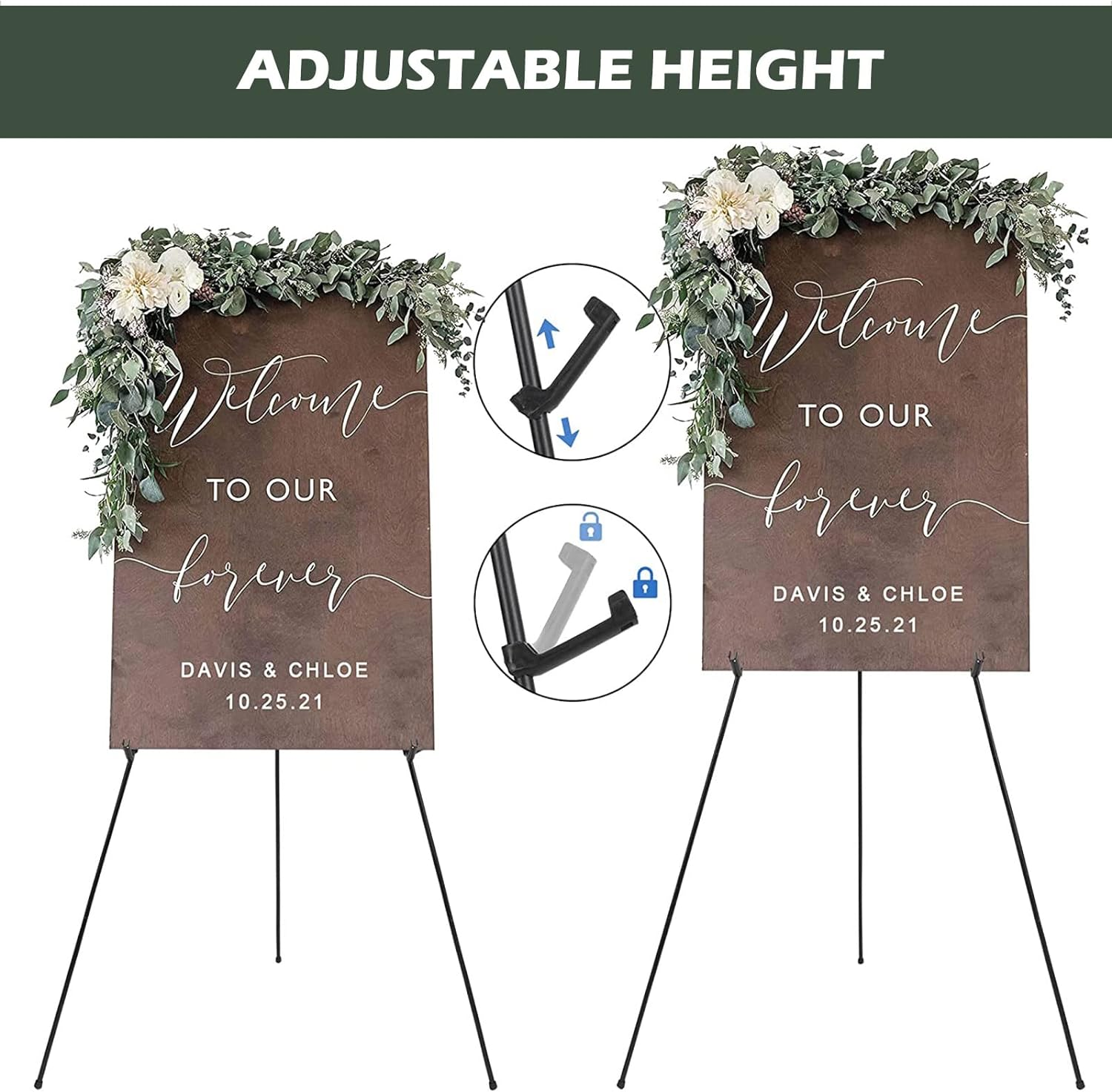 Easel Stand for Display Wedding Sign & Poster, 63'' Foldable Artist Easel for Wedding Banner, Painting Canvas, Poster, Adjustable Metal Easel with Portable Bag image number 4