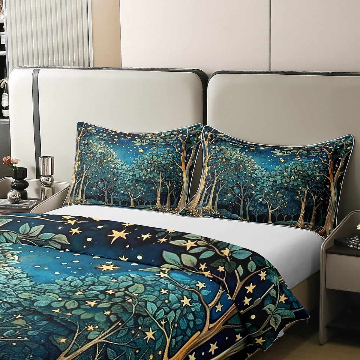 Fantasy Stars 100% Cotton Duvet Cover 155 X 220 Cm Bohemian Night Bedding Set for Women Girls Botanical Forest Tree Retro Art Dreamy Bed Linen Abstract Mysterious Aesthetic Room Decor Bed Set image number 3