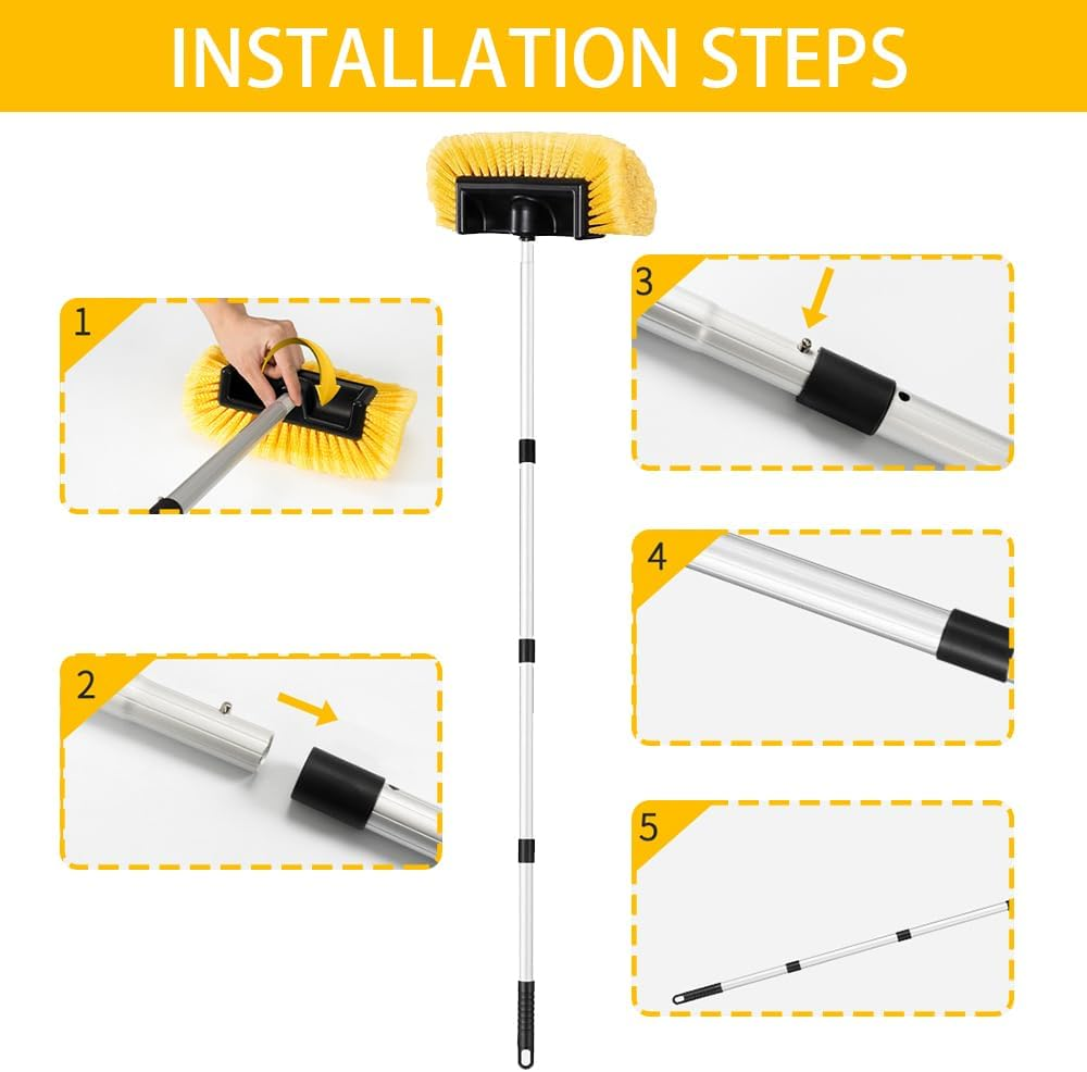 Long Handle Car Wash Brush, Can Be Extended and Disassembled for Easy Washing, Soft Bristle Cleaning Brush, Suitable for Cleaning Cars, Rvs, Boats, House Exteriors, Snow, Floors image number 5