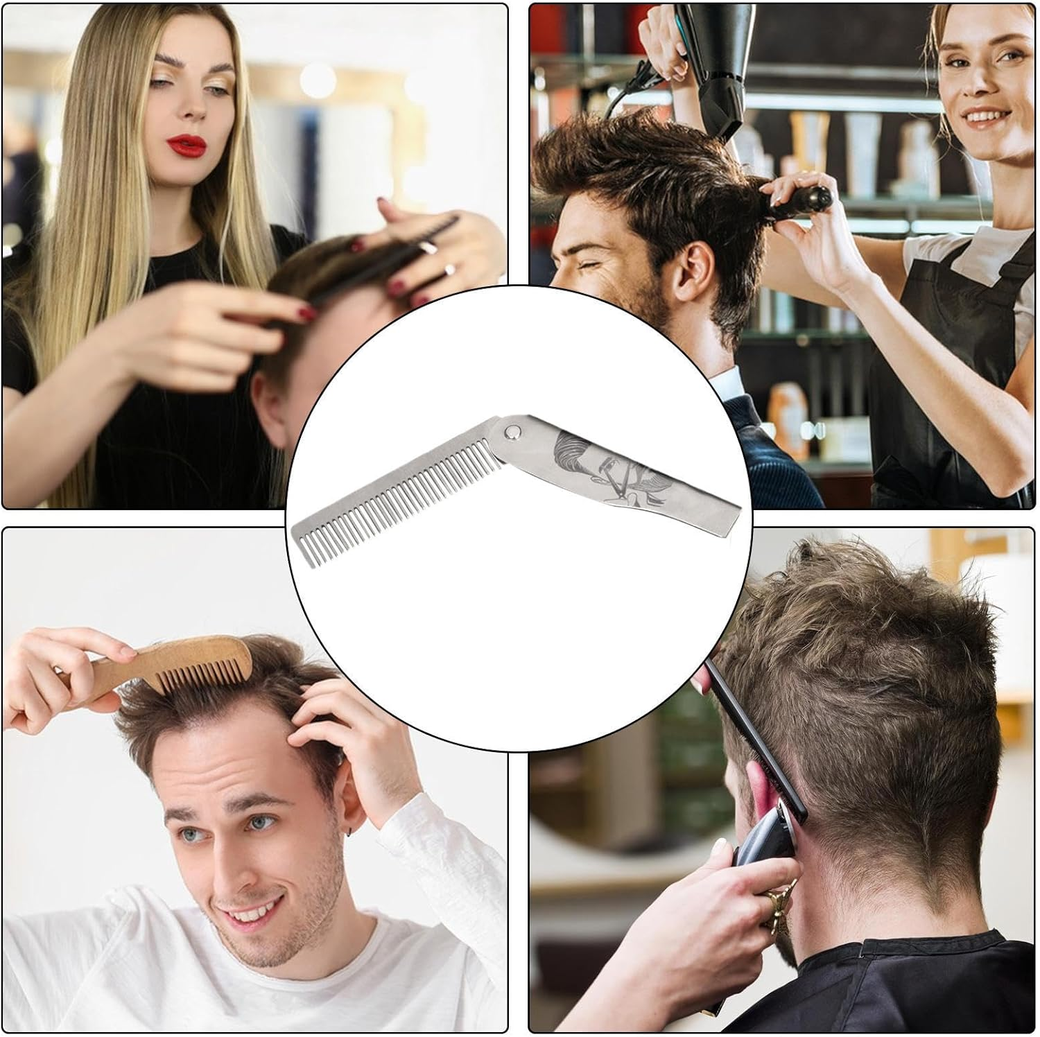 Folding Beard | Portable Pocket Combs | Mustache Brush | 201 Stainless Steel Foldable Grooming Brush | Compact Styling Tool for Men, Dad, Husband, Travel & Home Use - Silver image number 6