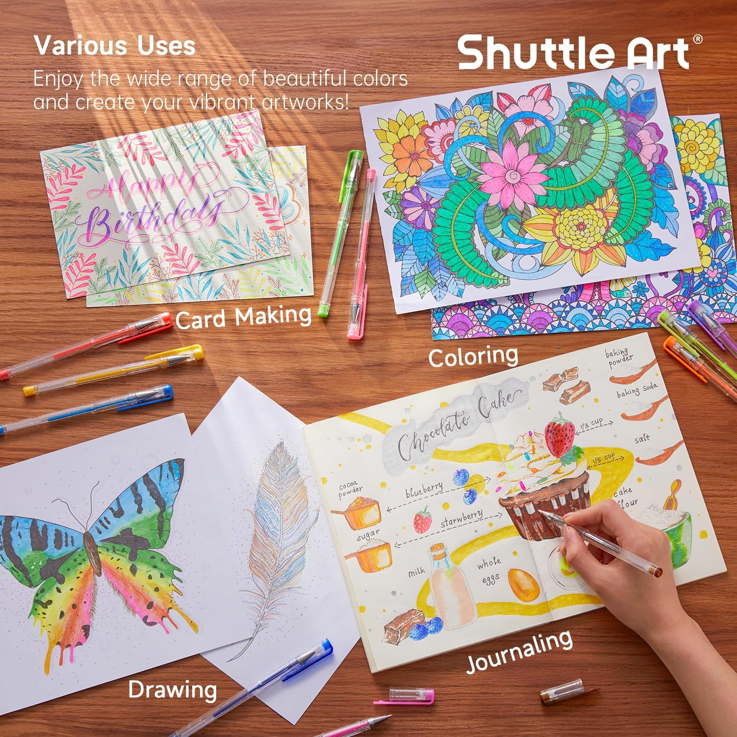 Shuttle Art Glitter Gel Pens, 80 Pack Gel Pens 40 Colours Glitter Gel Pen Set with 40 Refills for Adult Colouring Books Doodling Drawing Writing